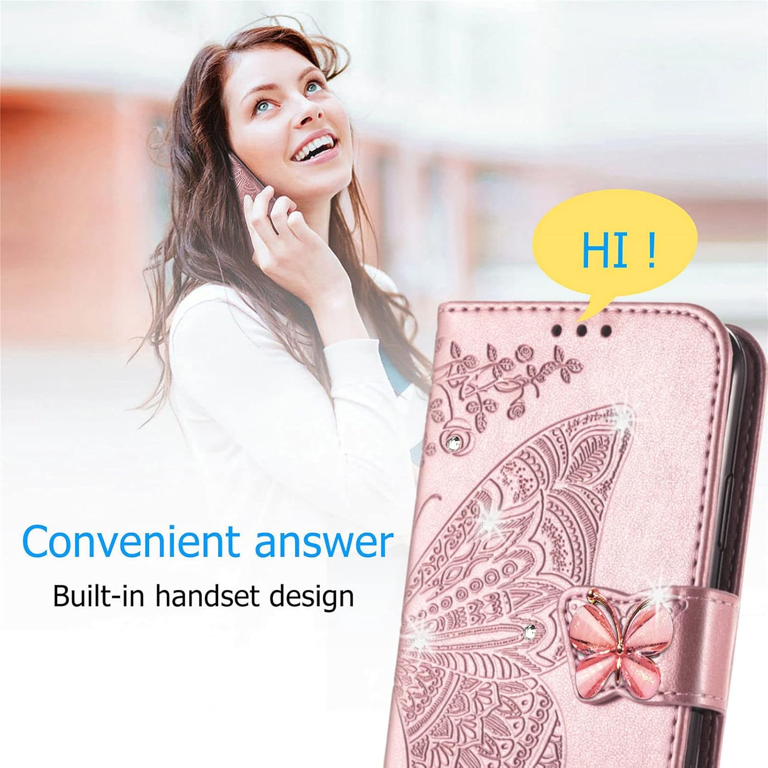 CCSmall Funda tipo cartera para Xiaomi Redmi 10A, 3D mariposa flor PU cuero con ranuras para tarjetas de crédito titular cierre magnético Folio