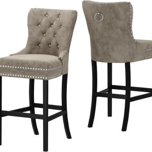 Recaceik Juego de 2 taburetes de bar de terciopelo con altura de mostrador, taburetes de bar tapizados con respaldo, taburete de cocina de 27 Recaceik Juego de 2 taburetes de bar de terciopelo con altura de mostrador, taburetes de bar tapizados con respaldo, taburete de cocina de 27