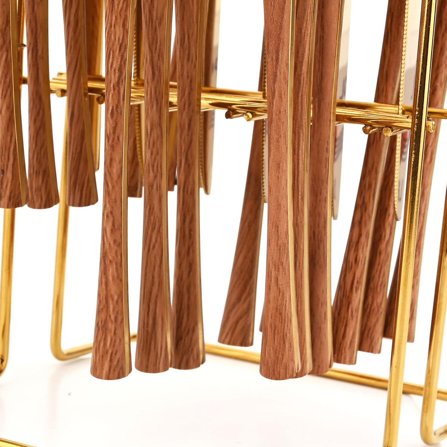Juego de cubiertos colgantes de 24 piezas con soporte para cubiertos, cubiertos de acero inoxidable con mango de madera, utensilios de cocina para