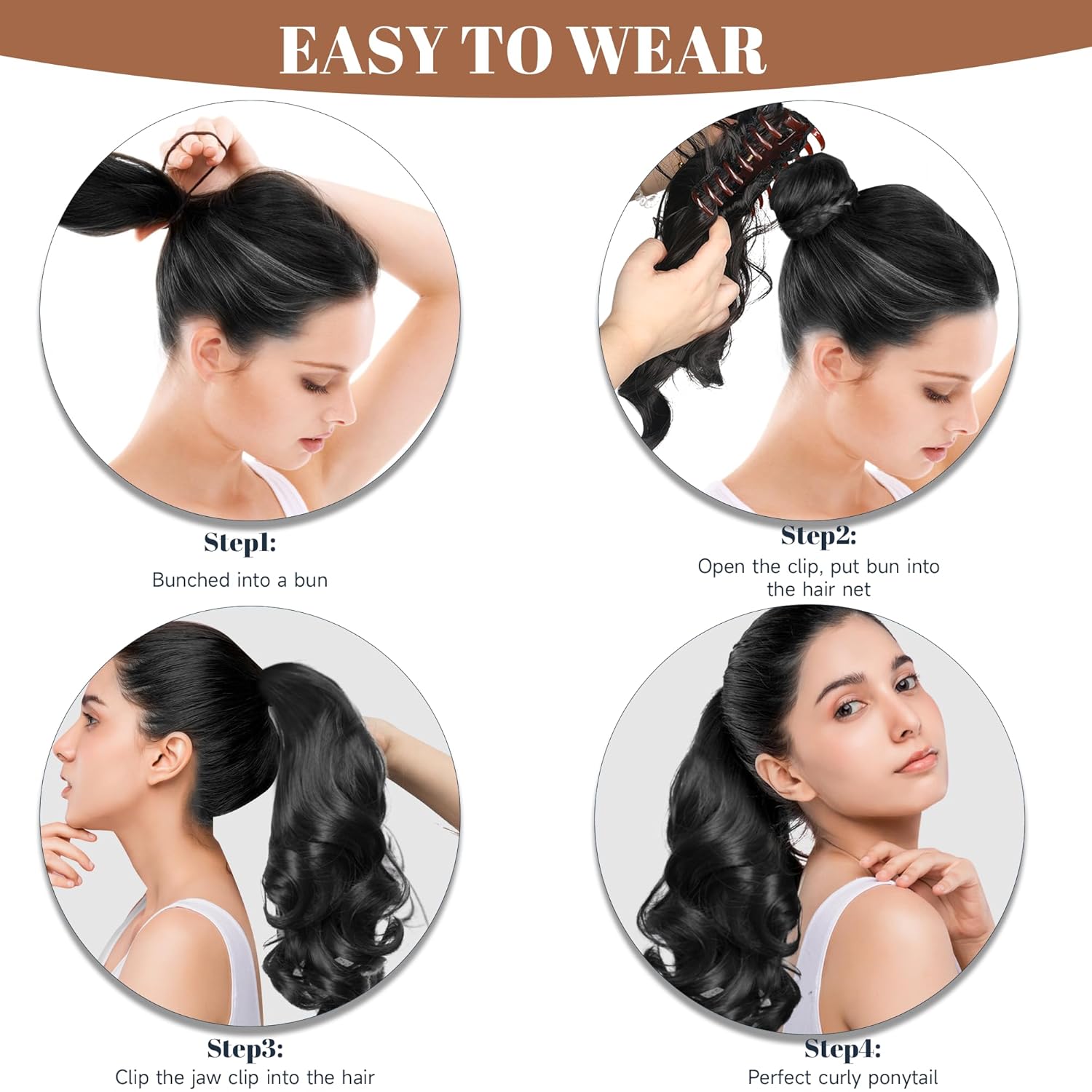 Extensión de cabello ondulado con clip de garra, de 13 pulgadas, con clip en moño desordenado, suave, natural, sintético, postizo falso para mujeres