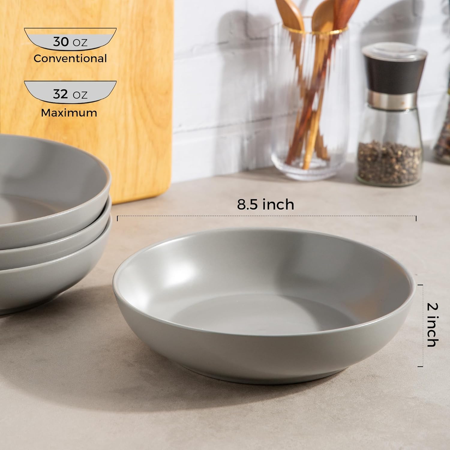 AmorArc Juego de 6 cuencos de cerámica para pasta de 8.5 pulgadas, cuencos grandes de 32 onzas para cocina, cuencos anchos para pasta, ensalada,