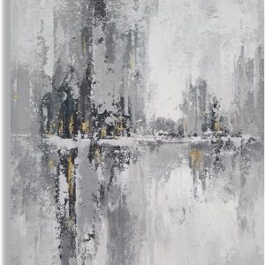 YHSKY ARTS Lienzo decorativo para pared, pintura al óleo abstracta pintada a mano con lámina dorada, imágenes verticales de ciudad para sala de YHSKY ARTS Lienzo decorativo para pared, pintura al óleo abstracta pintada a mano con lámina dorada, imágenes verticales de ciudad para sala de