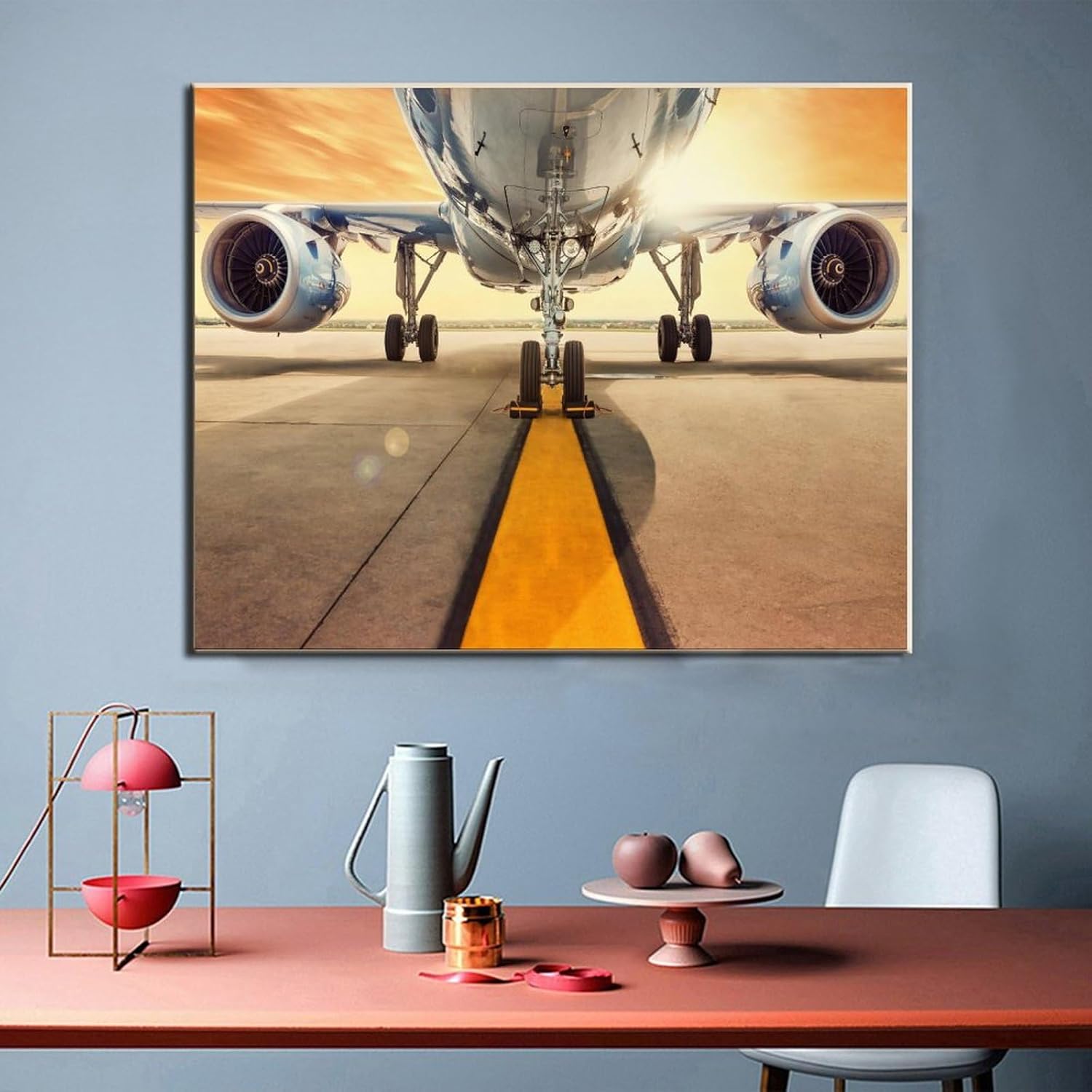 Arte de pared con turbina de avión, pasarela, póster de fotos de aviación, arte de pared de viaje, pintura en lienzo colorida para dormitorio, sala
