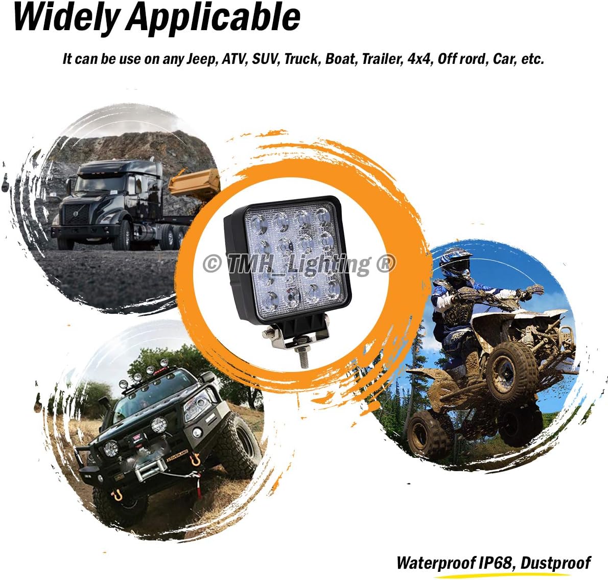 Paquete de 10 luces LED TMH de 48 W con forma cuadrada de 60 grados, luz de inundación, luz de conducción, ATV, todoterreno, 4wd, 4×4, Utv, Van,