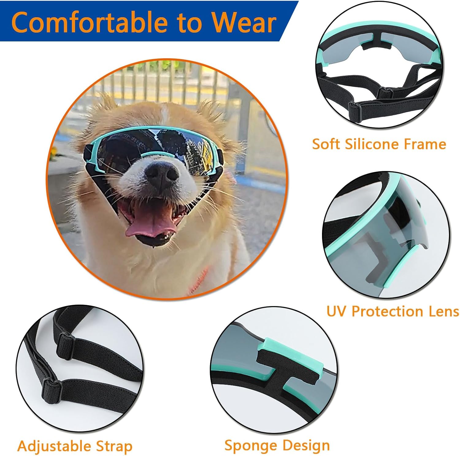 Gafas de sol para perros pequeños, lentes de sol para perros de raza pequeña, protección UV, protección contra el viento, protección contra el polvo