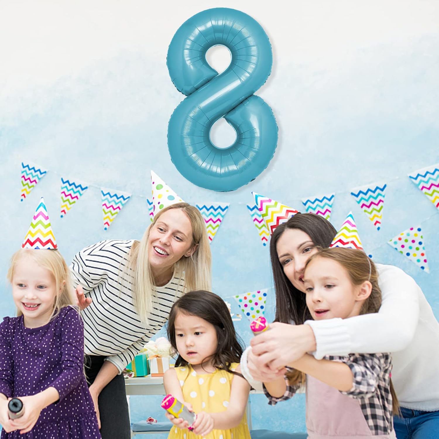 Globo gigante de 40 pulgadas color azul macarrón con el número 8, globos de aluminio de aluminio de Mylar con helio para fiestas de cumpleaños,