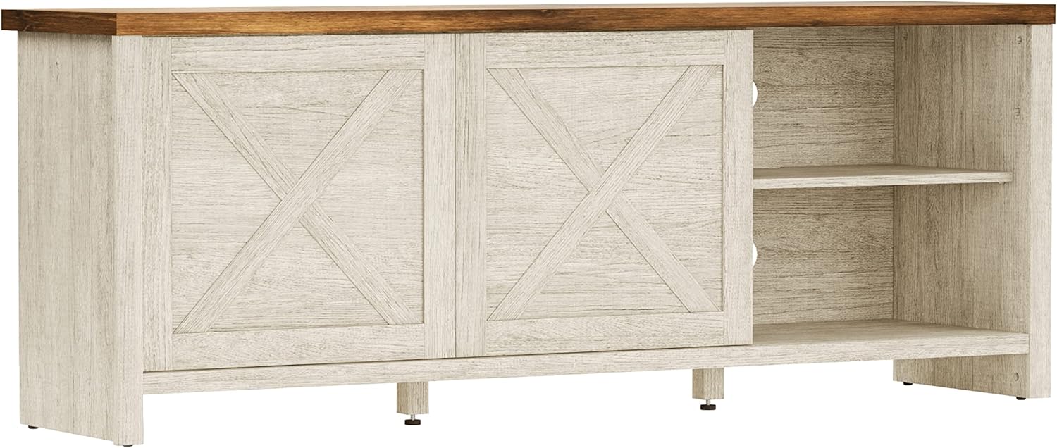Hillsdale Columbus – Consola de entretenimiento de madera, 64 pulgadas, roble blanco con parte superior de nogal
