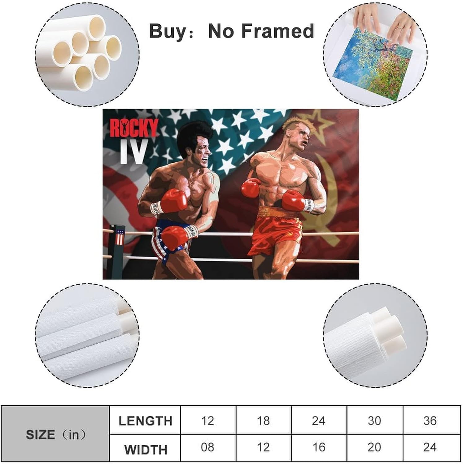 Póster de película Rocky Iv, póster de arte en lienzo y arte de pared, póster moderno para decoración de dormitorio familiar, 24 x 36 pulgadas (23.6