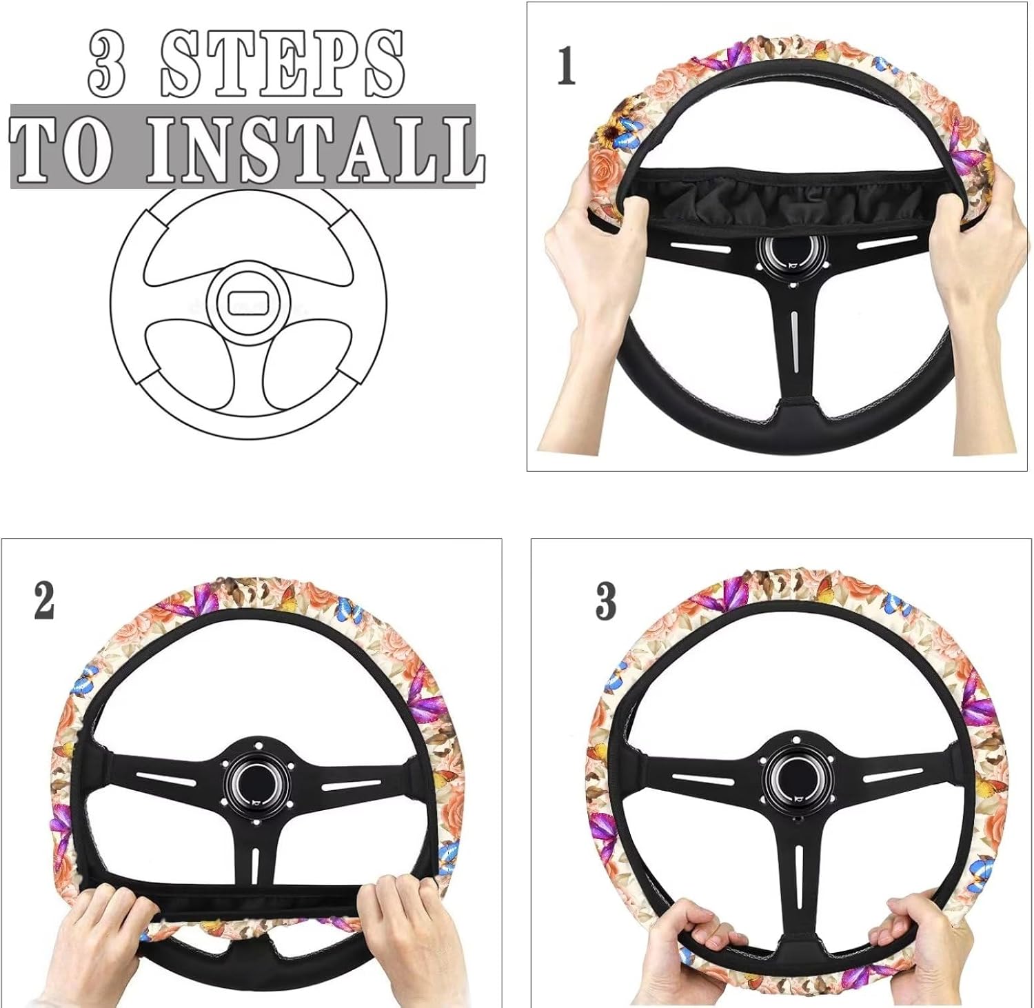 Fundas para volante con diseño de mariposa floral, seguras, antideslizantes, universales de 15 pulgadas, protección para todo tipo de clima,