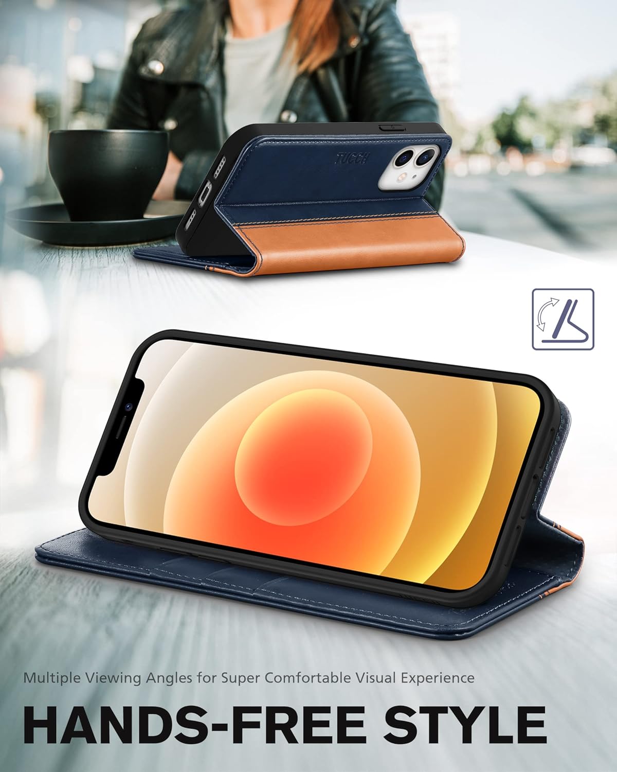 TUCCH Funda para iPhone 12 ProiPhone 12 5G, piel sintética, con función atril ranura para tarjetas funda funda interior de TPU protectora compatible