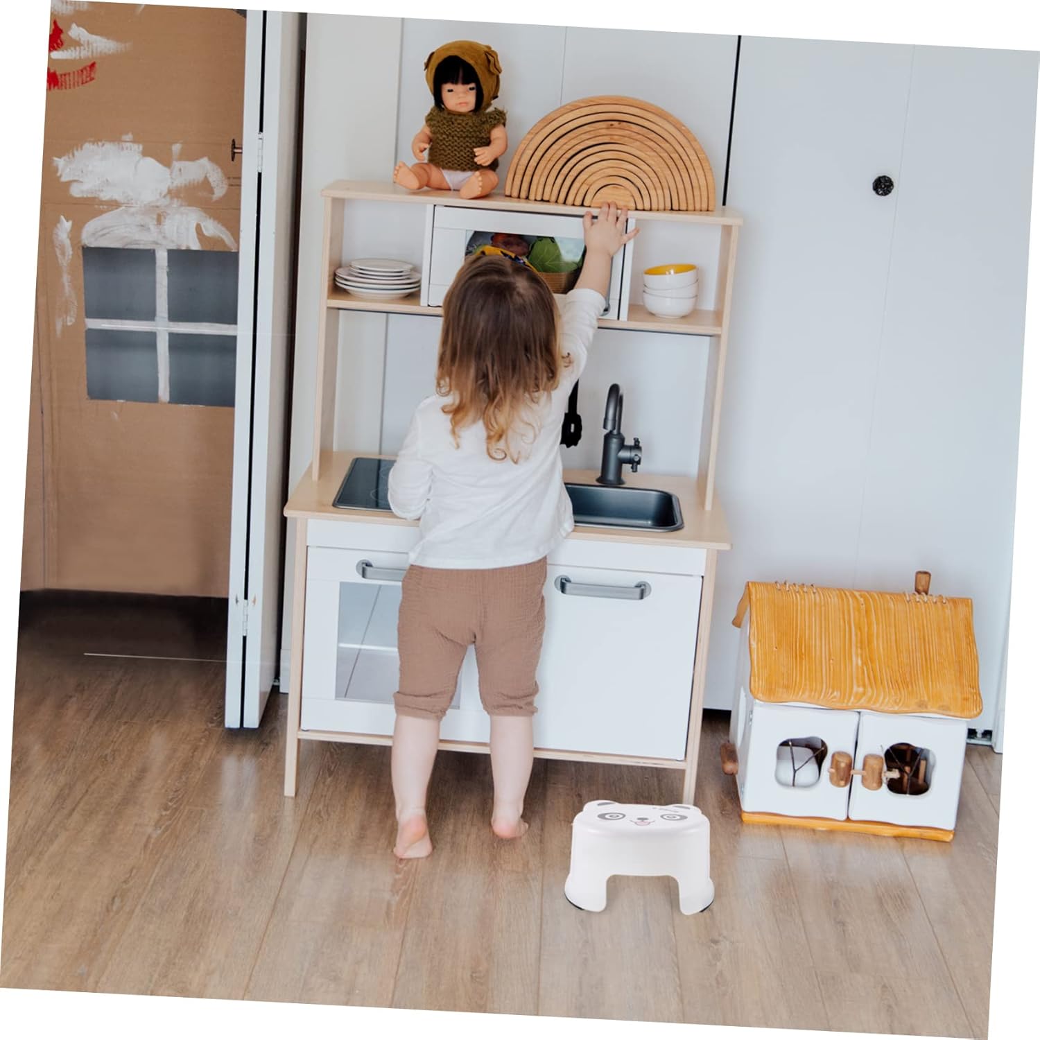 USHOBE Taburete de baño de plástico de dibujos animados para niños pequeños, taburete redondo otomano, taburete para niños pequeños, taburete para
