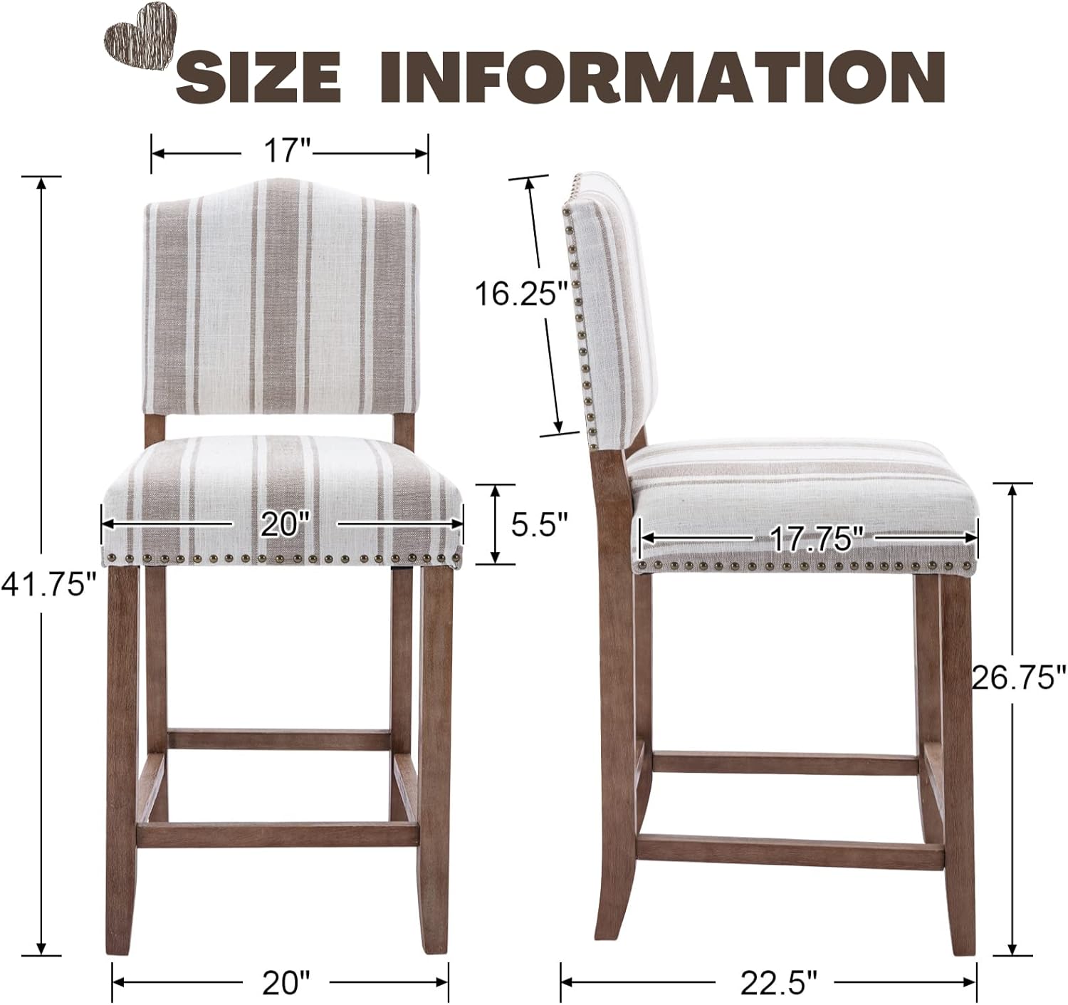 ROCITY Juego de 2 taburetes de bar tapizados de lino beige de 26 pulgadas, taburete de madera rústica con respaldo, isla de cocina, herramientas de