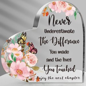 Hiipeenow Regalos de jubilación para mujeres, regalos de acrílico con signo de corazón, regalos de alegría para maestros, enfermeras, compañeros de Hiipeenow Regalos de jubilación para mujeres, regalos de acrílico con signo de corazón, regalos de alegría para maestros, enfermeras, compañeros de