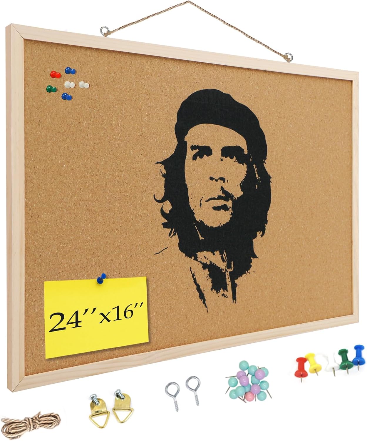 Tableros de corcho Che Guevara de 16 x 24 pulgadas para paredes con marco, 1 paquete de boletines pequeños con marco de madera, tablero decorativo