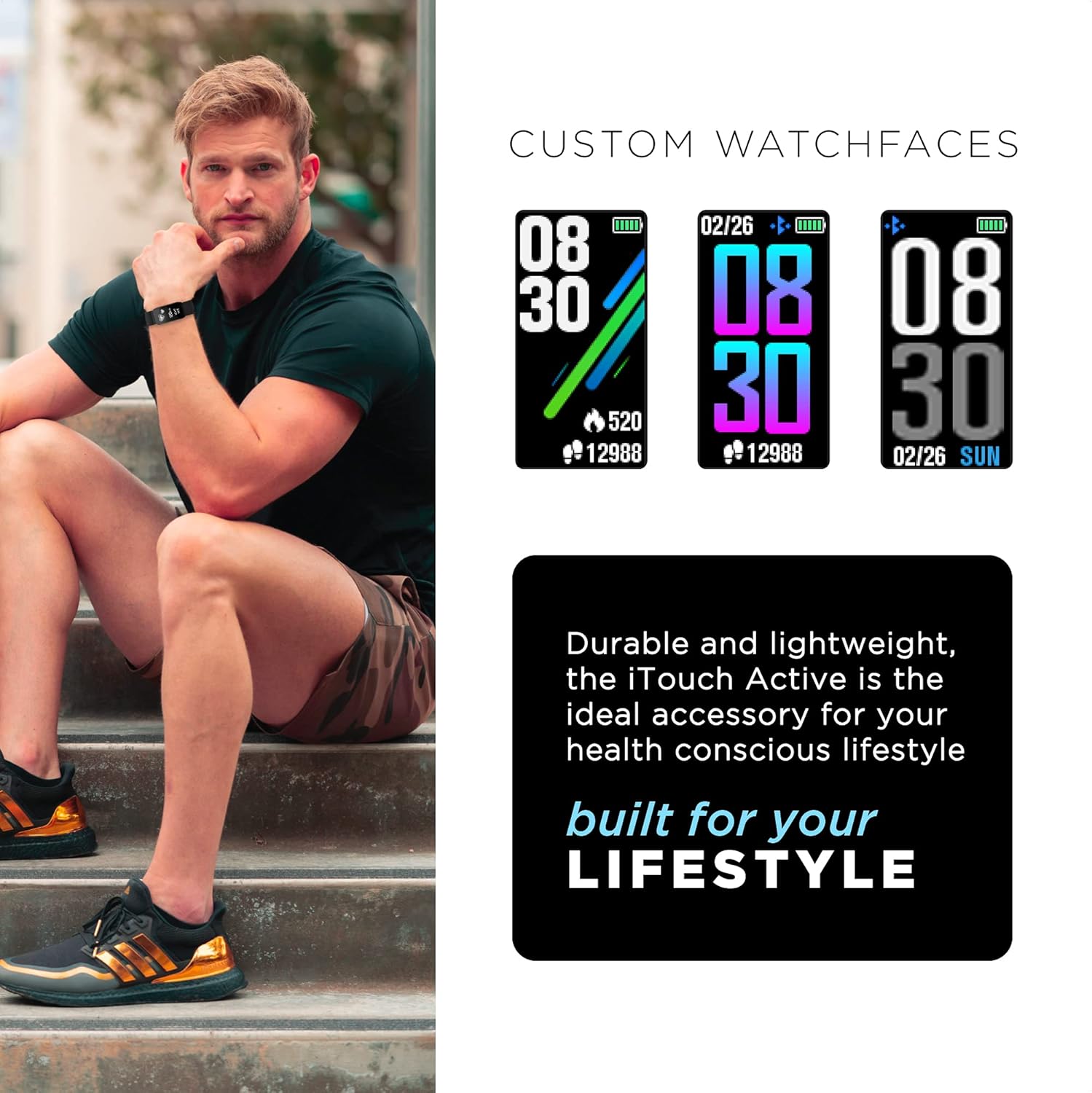 Itech Reloj inteligente activo, rastreador de fitness, frecuencia cardíaca, contador de pasos, monitor de sueño, notificaciones, resistente al agua