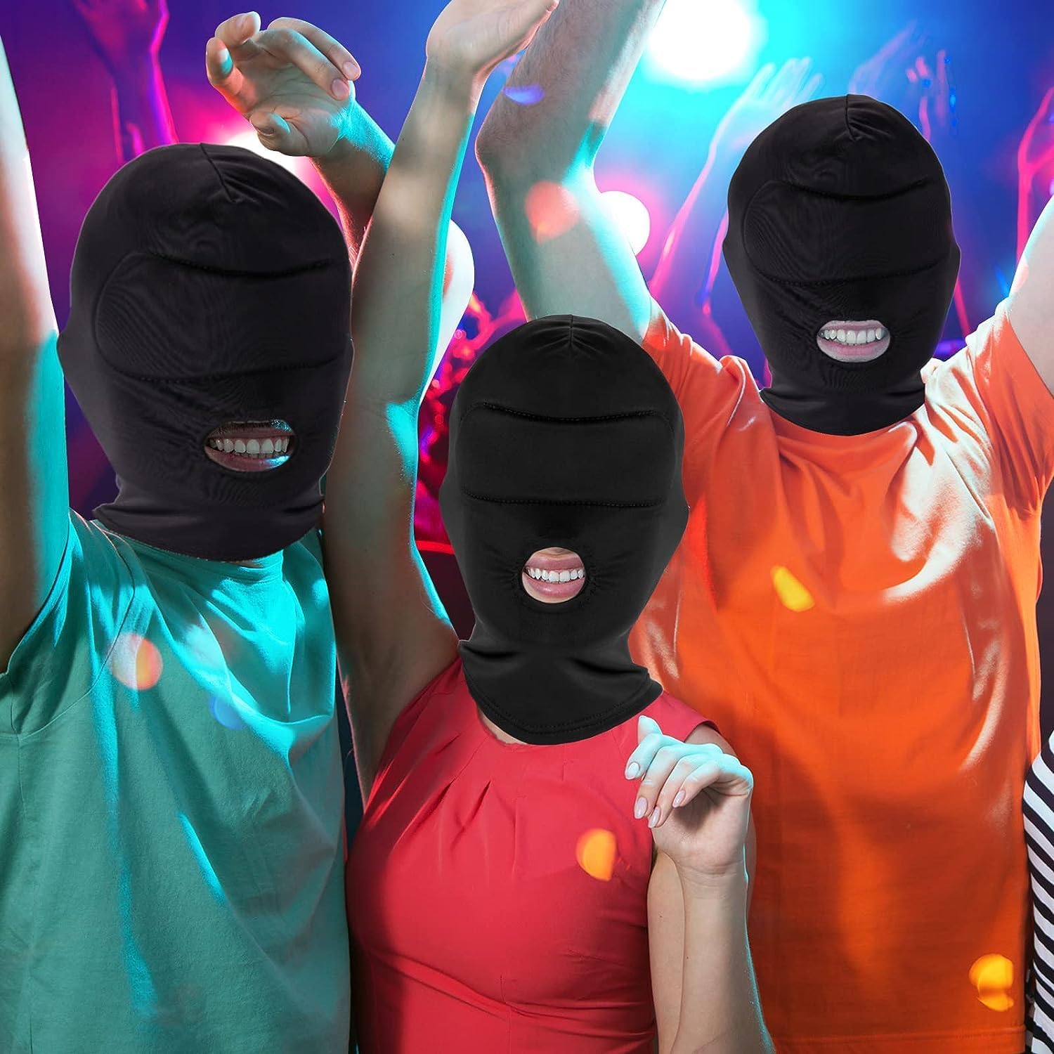 2 máscaras con capucha Zentai de cobertura completa para Halloween, máscara elástica negra transpirable de boca abierta, máscara de cosplay para