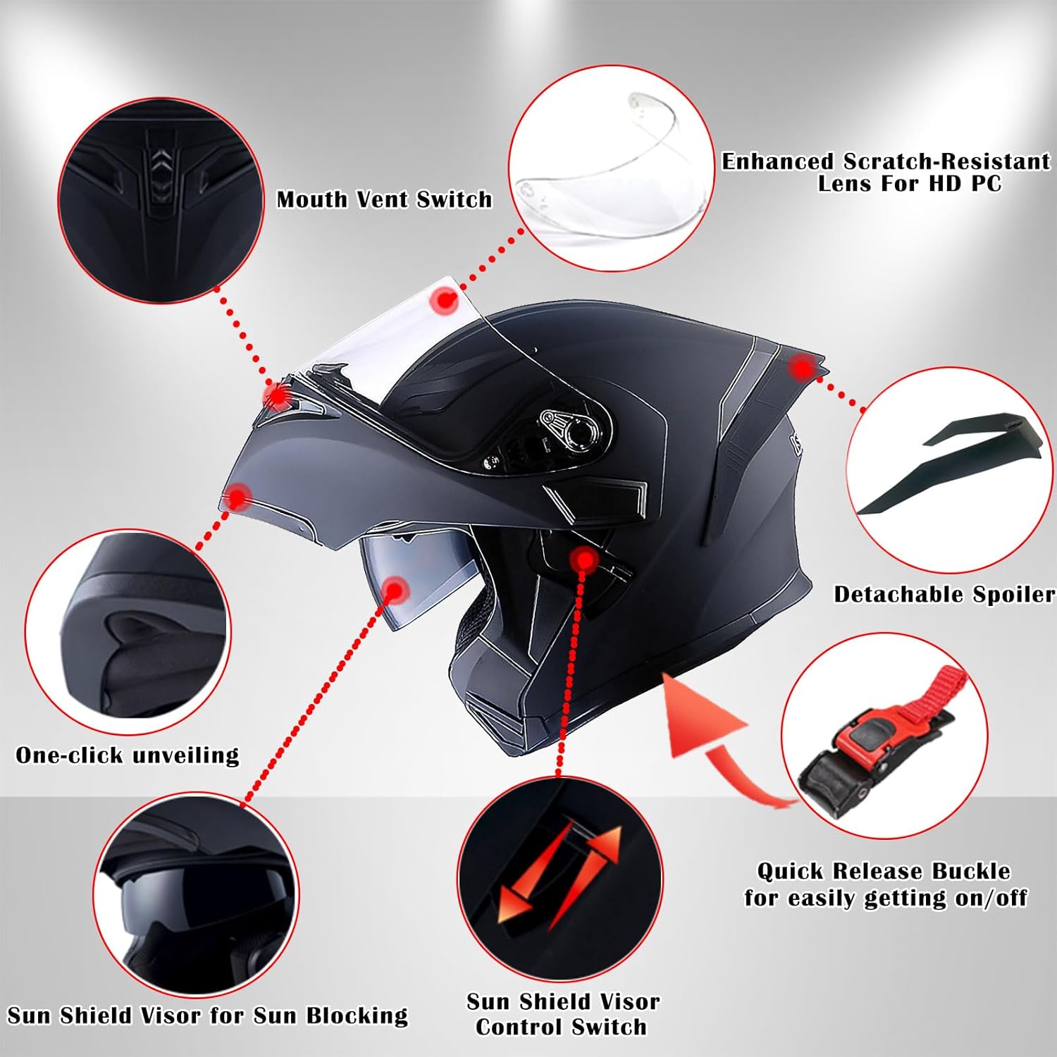 1Storm – Casco modular de cara completa para motocicleta, con doble visera abatible, protector solar HB89 Negro brillante