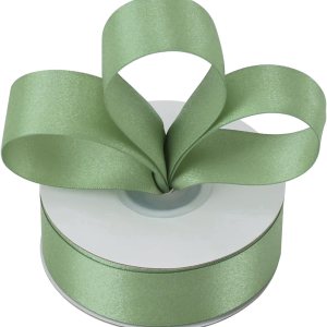 HUIHUANG Cinta de satén brillante de 1 pulgada de lujo, extra densidad, color verde salvia claro para envolver regalos, manualidades y lazos, ramo HUIHUANG Cinta de satén brillante de 1 pulgada de lujo, extra densidad, color verde salvia claro para envolver regalos, manualidades y lazos, ramo