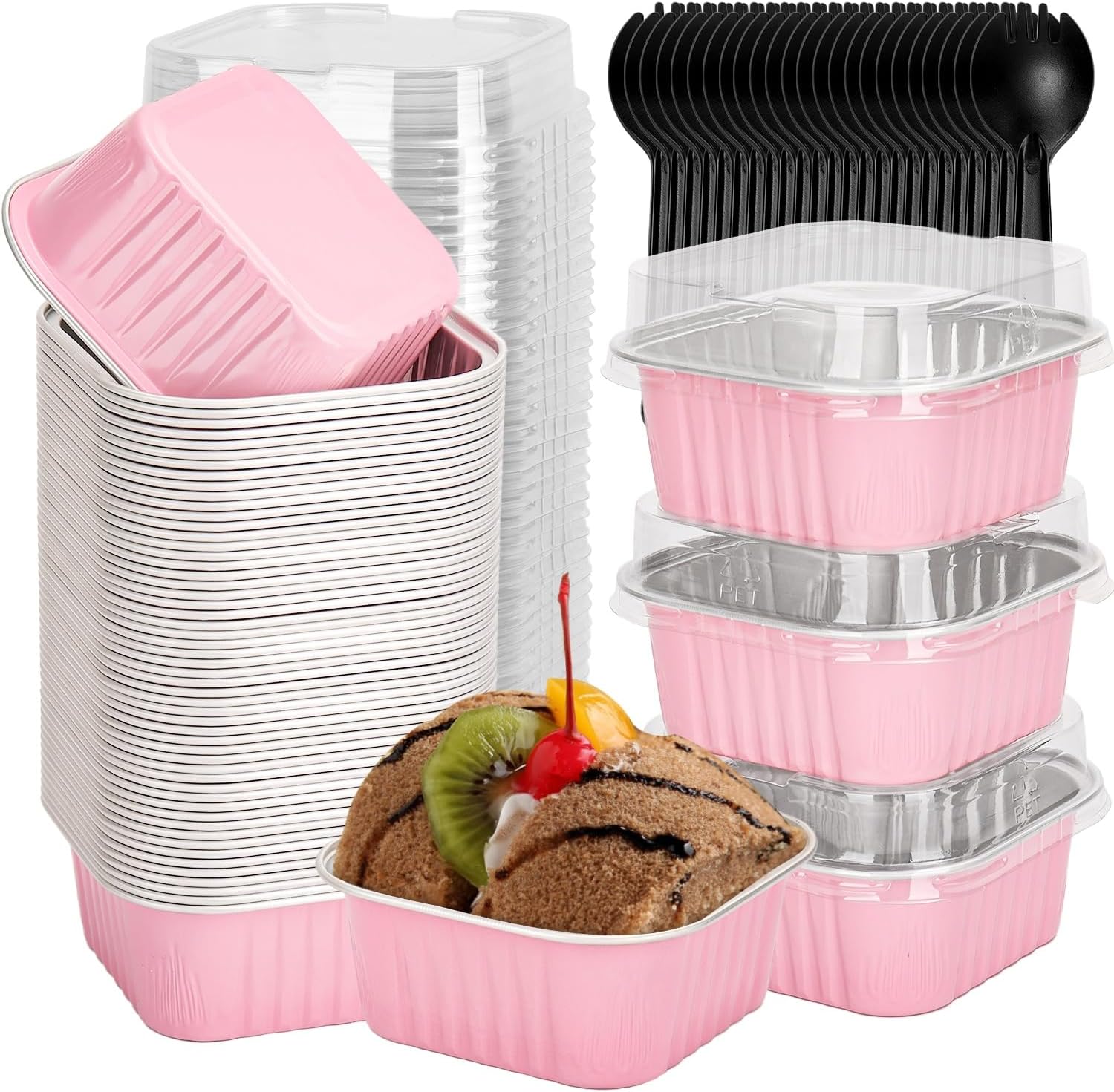 selizo Paquete de 60 mini moldes desechables de 5 onzas con tapas, tazas cuadradas de papel de aluminio para hornear, latas pequeñas de 3.5 x 3.5