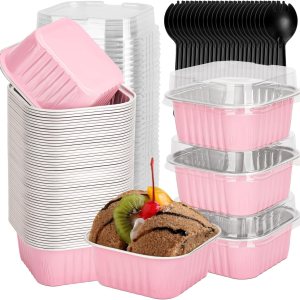 selizo Paquete de 60 mini moldes desechables de 5 onzas con tapas, tazas cuadradas de papel de aluminio para hornear, latas pequeñas de 3.5 x 3.5 selizo Paquete de 60 mini moldes desechables de 5 onzas con tapas, tazas cuadradas de papel de aluminio para hornear, latas pequeñas de 3.5 x 3.5