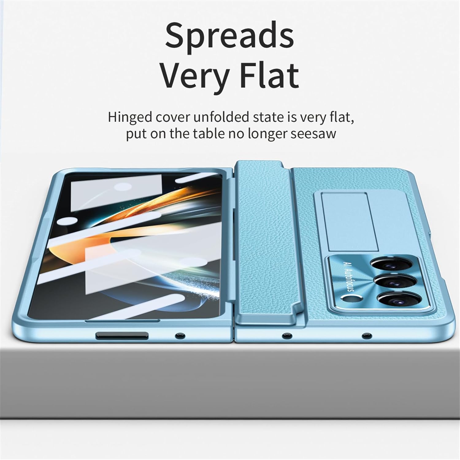 Z Fold 5 – Funda de piel ZFold5 con soporte, compatible con Samsung Galaxy Z Fold 5 2023 (azul)