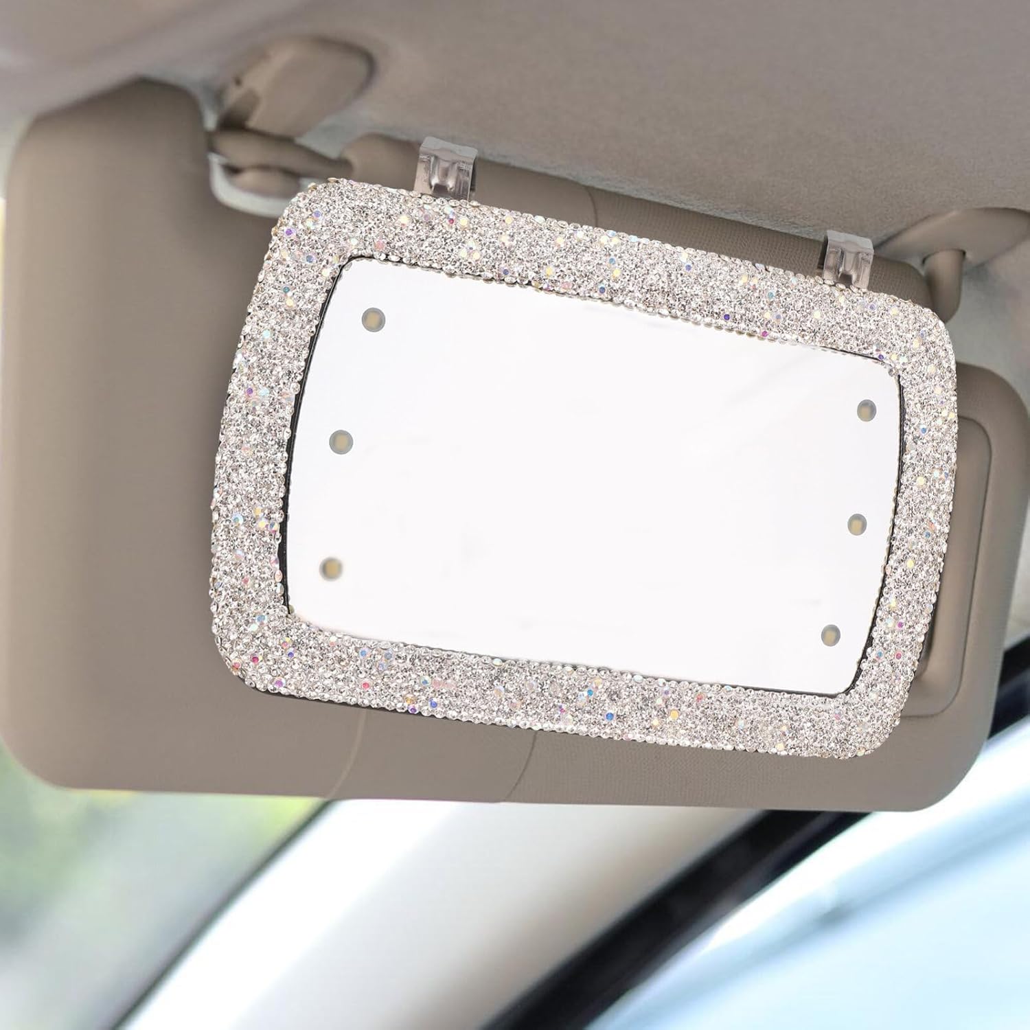 FAVOMOTO Espejo de visera solar para automóvil, espejo de tocador, clip en la vista trasera, sombra de sol, espejo de maquillaje cosmético de viaje,