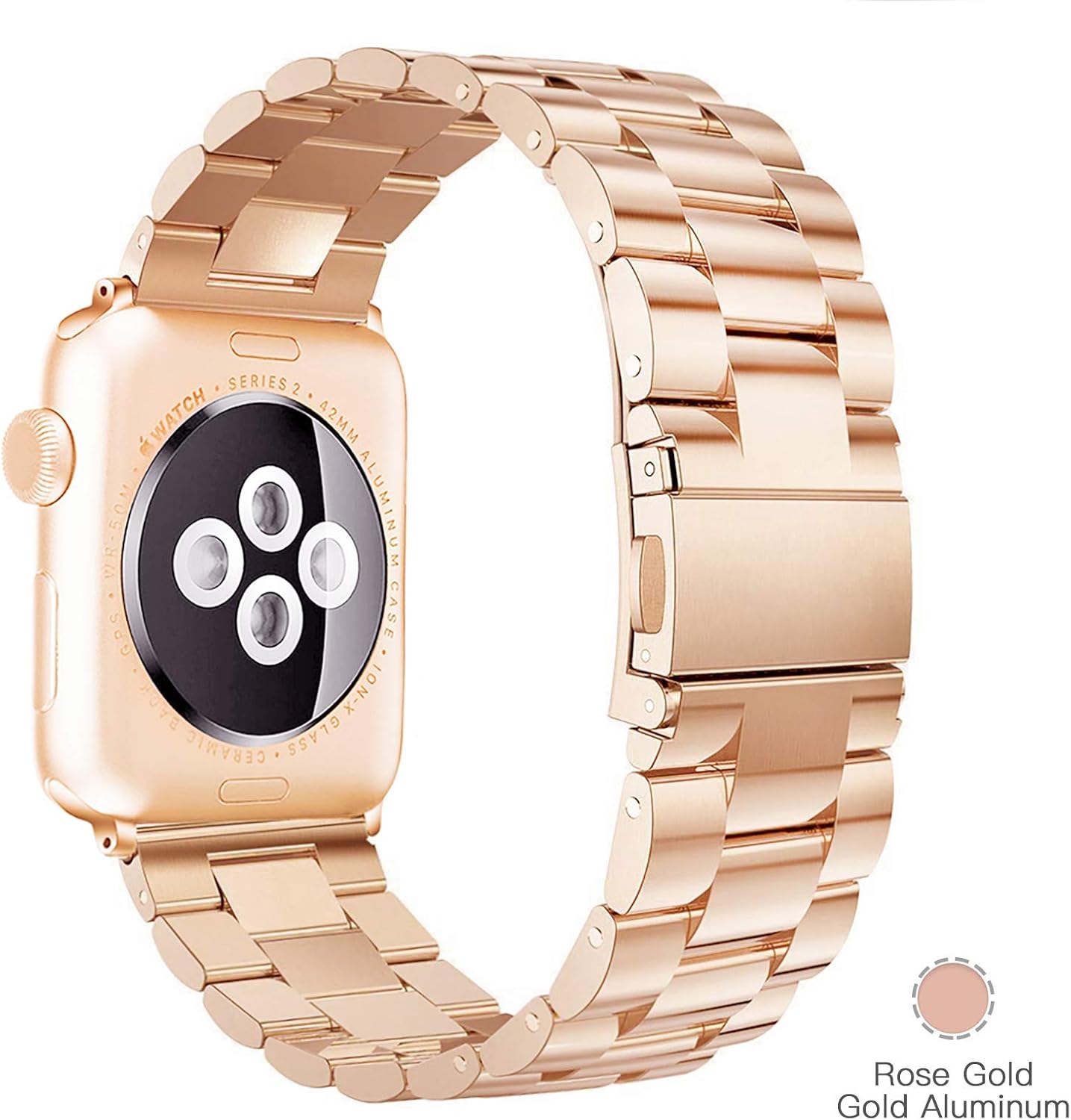 YGTIECS – Correa de acero inoxidable compatible con Apple Watch (1.496in, 1.575in, 1.654in, 1.732in, banda de acero inoxidable, para series 654321SE)