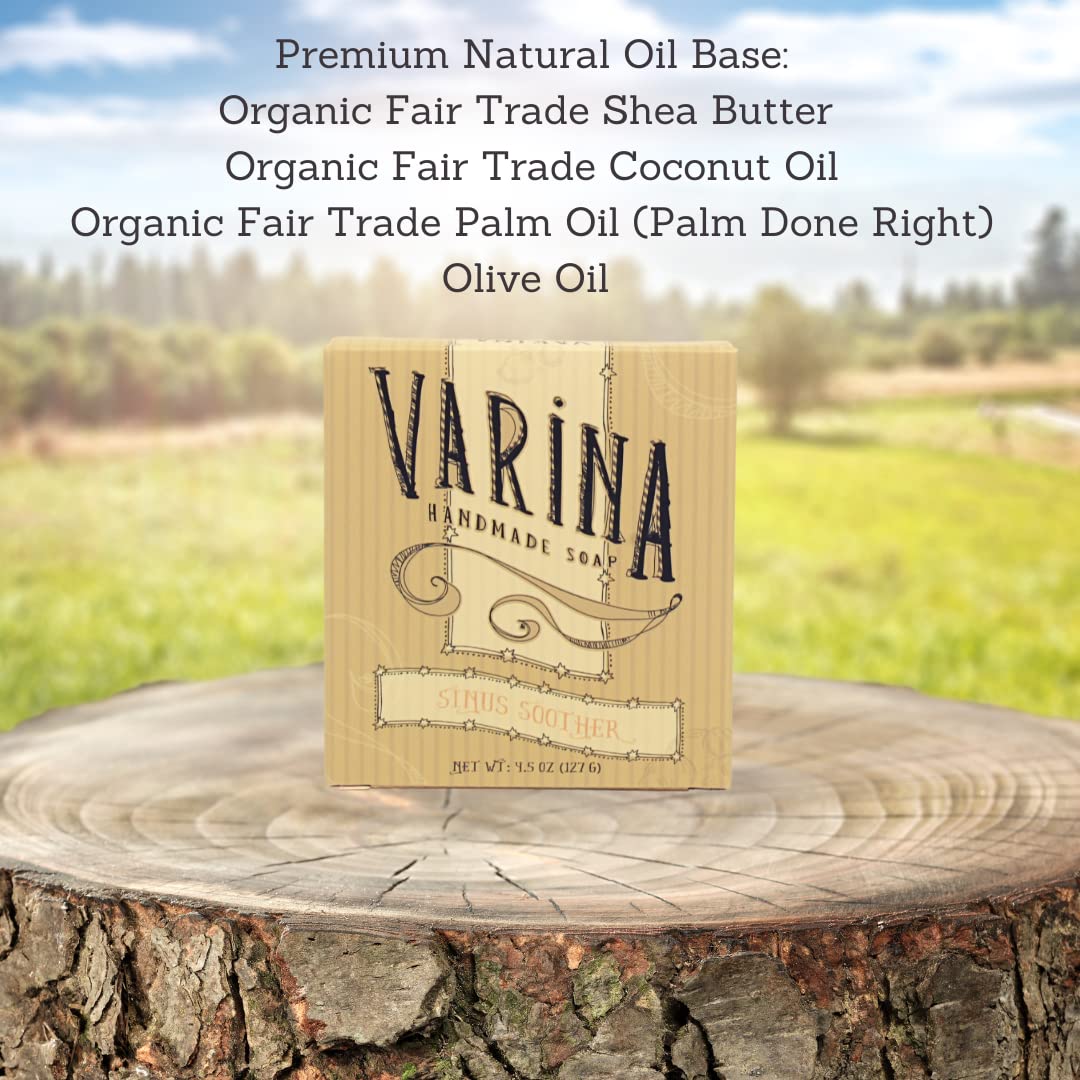 Varina Jabón orgánico en barra de chupete sinusal, limpieza suave para pieles sensibles, hierbas y menta, paquete de 3, experimenta una piel sana y