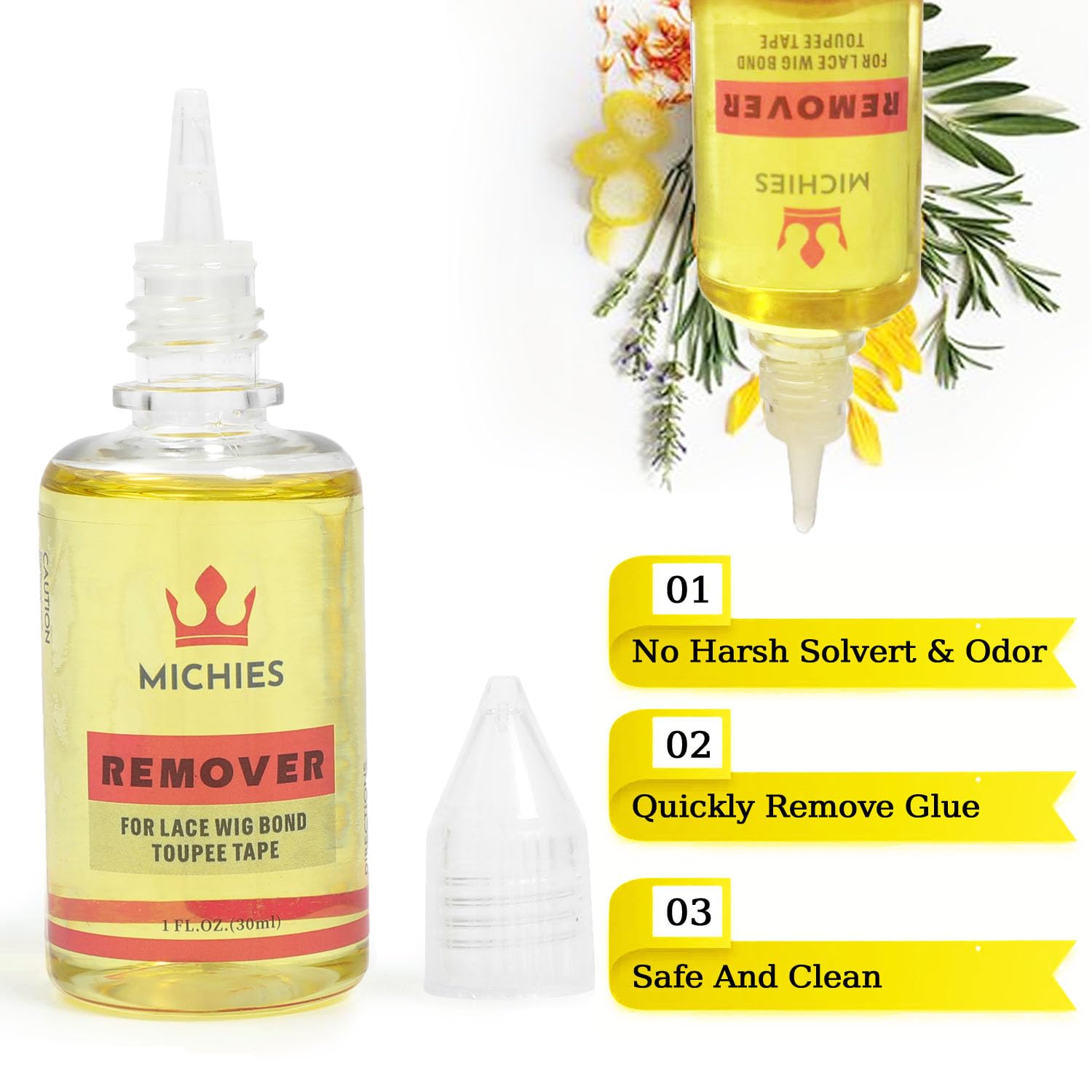 MICHIES Removedor de pegamento para peluca, removedor de extensiones adhesivas de 1 onza1.0 fl oz, removedor de pegamento de encaje de acción