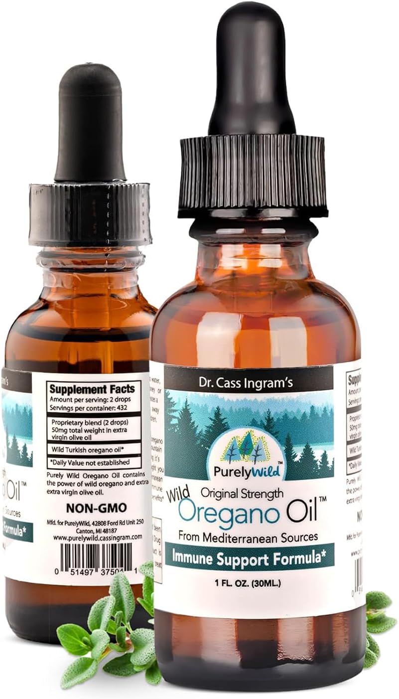 PURELY WILD Aceite de orégano de fuentes mediterráneas  Fórmula de apoyo inmunológico original del Dr. Cass Ingram de orégano  Aceite orgánico de