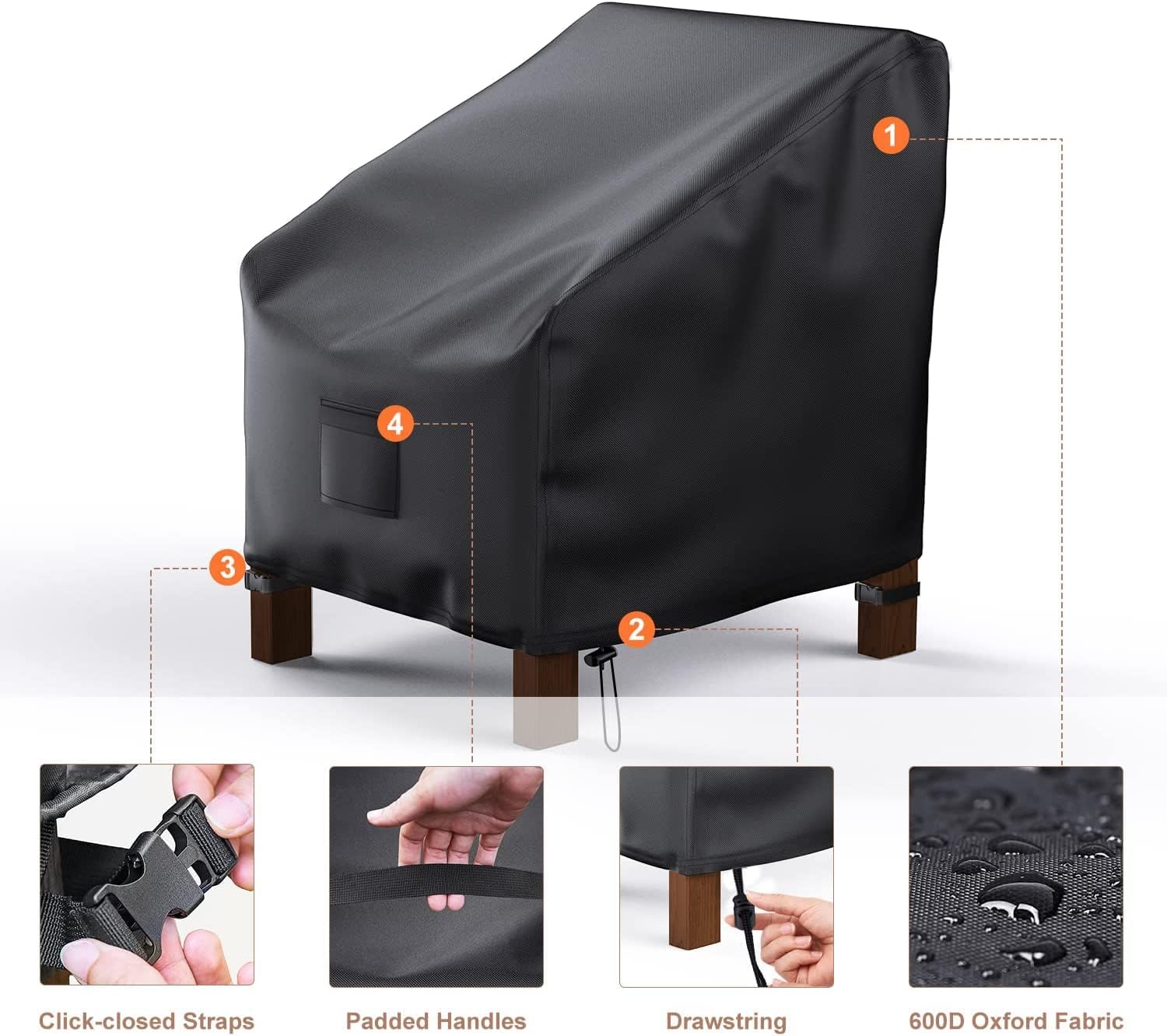 Mrrihand Fundas impermeables para sillas de patio, fundas de asiento profundo, fundas resistentes para muebles de patio al aire libre (36 pulgadas