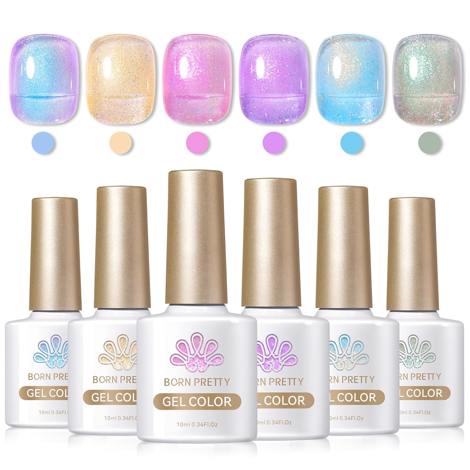 Born Pretty Juego de esmaltes de uñas de gel de perlas con brillo de sirena brillante, esmalte de gel transparente de gelatina nacarada, barniz de
