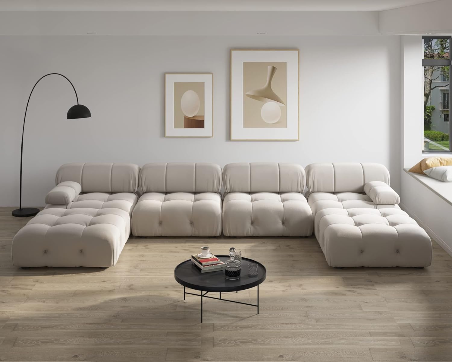 Sofá modular moderno de terciopelo, sofá modular minimalista en forma de U de 6 plazas con 2 otomanas para sala de estar, oficina, apartamento (138