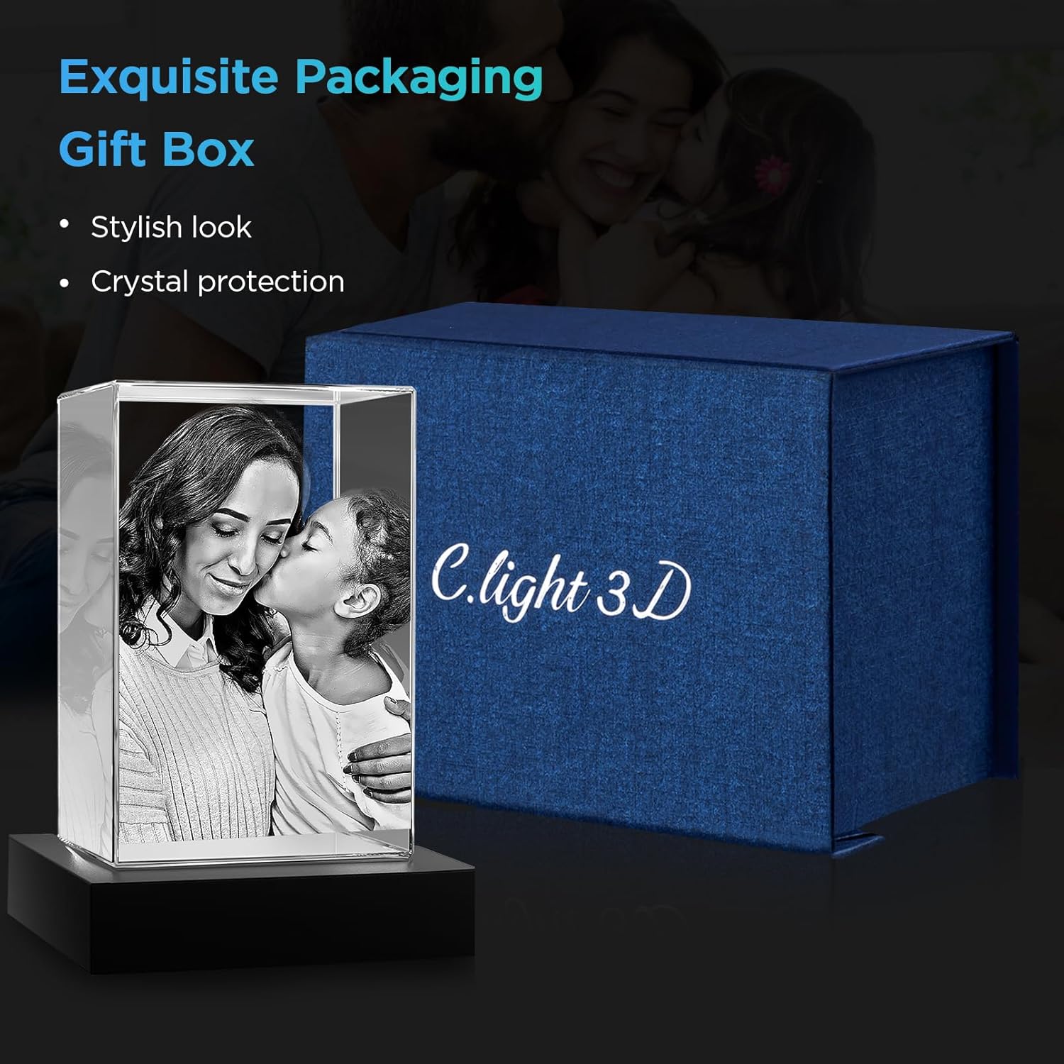 Foto de cristal 3D, regalos del día de la madre para mujeres, mamá, imagen 3D personalizada en cristal, foto de cristal 3D personalizada, gran