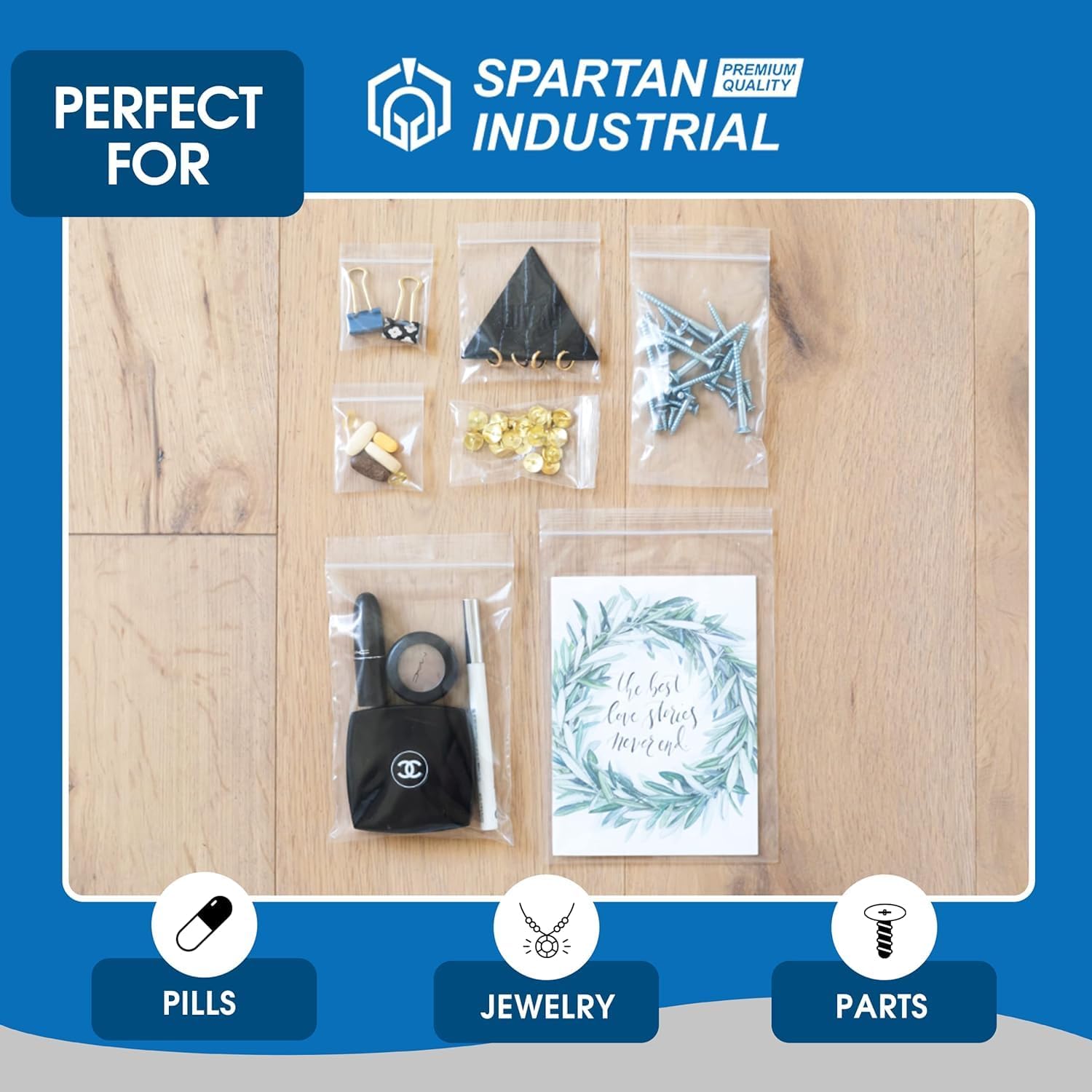 Spartan Industrial – Bolsas de polietileno de plástico transparente con cierre de 7 x 7 pulgadas (1000 unidades) de 2 mil con cierre resellable y
