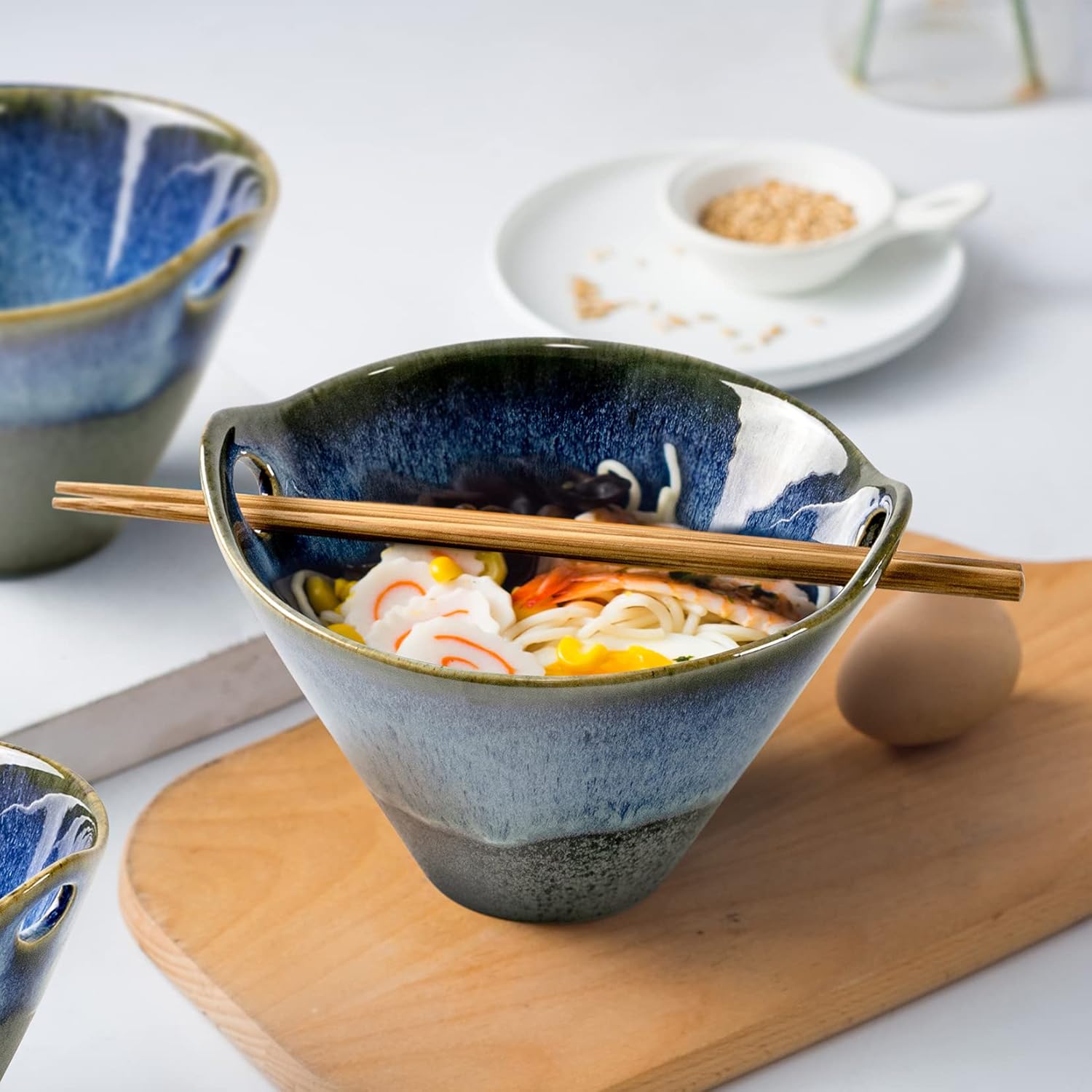UNICASA – Juego de cuencos de ramen japonés con palillos, cucharas y reposos, 20 onzas de porcelana profunda de fideos juego de 2 para Udon, Pho,