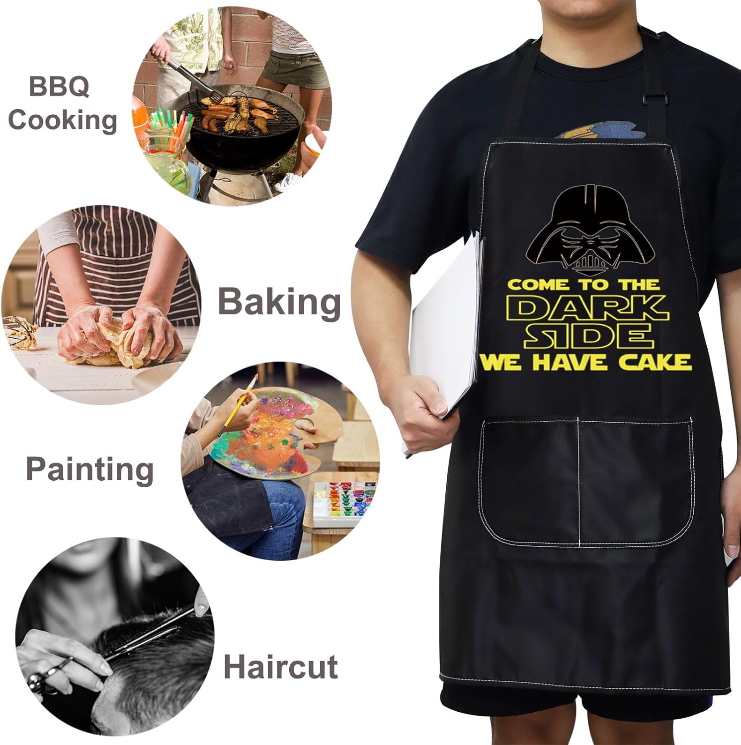 WZMPA Come to the Dark Side We Have Cake Kitchen Delantal de ciencia ficción Regalos de película Darth Casco Delantal para cocinar hornear