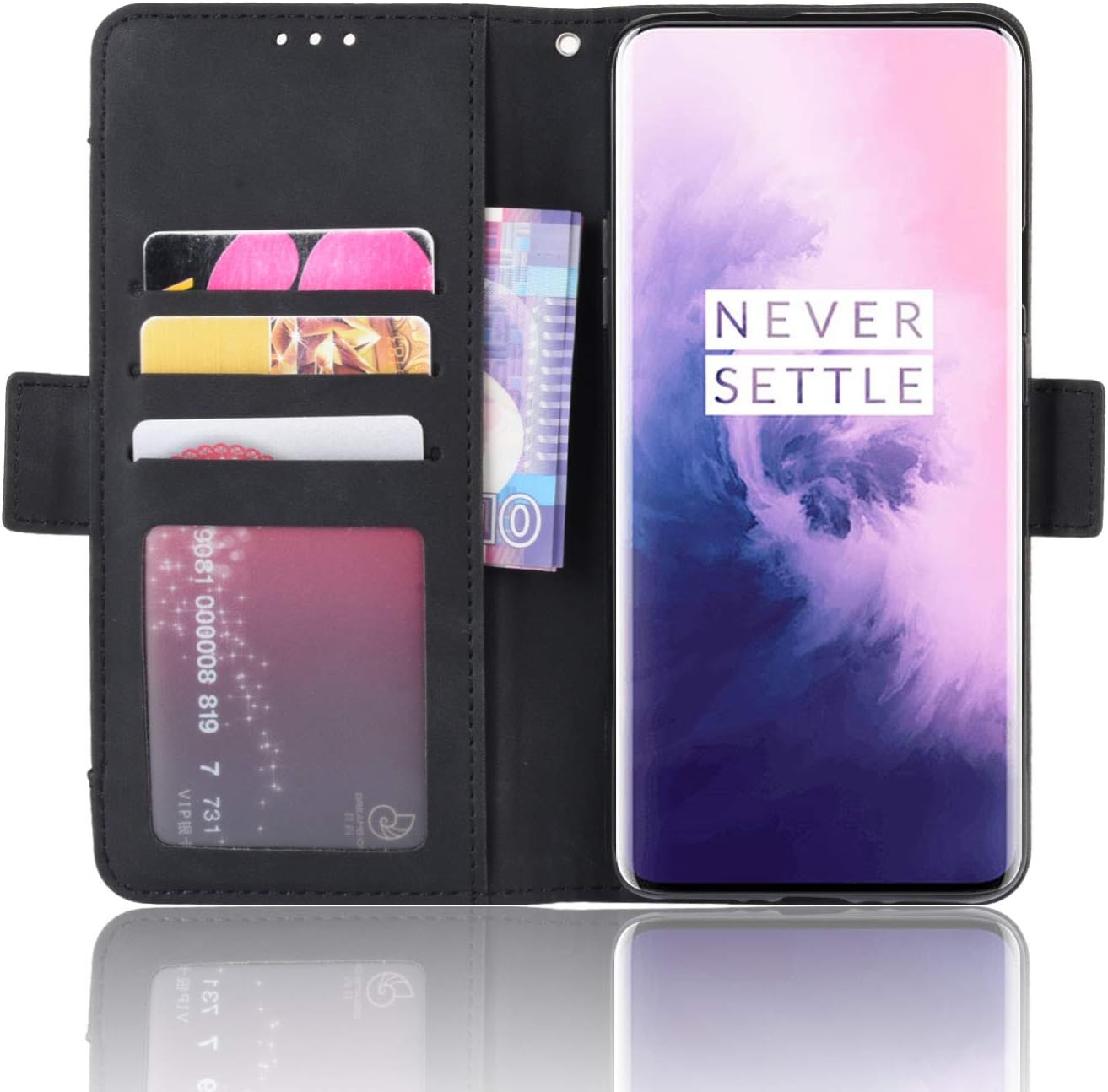 Asuwish Funda tipo cartera compatible con OnePlus 7 Pro y protector de pantalla de vidrio templado, con ranura para tarjetero, función atril, con
