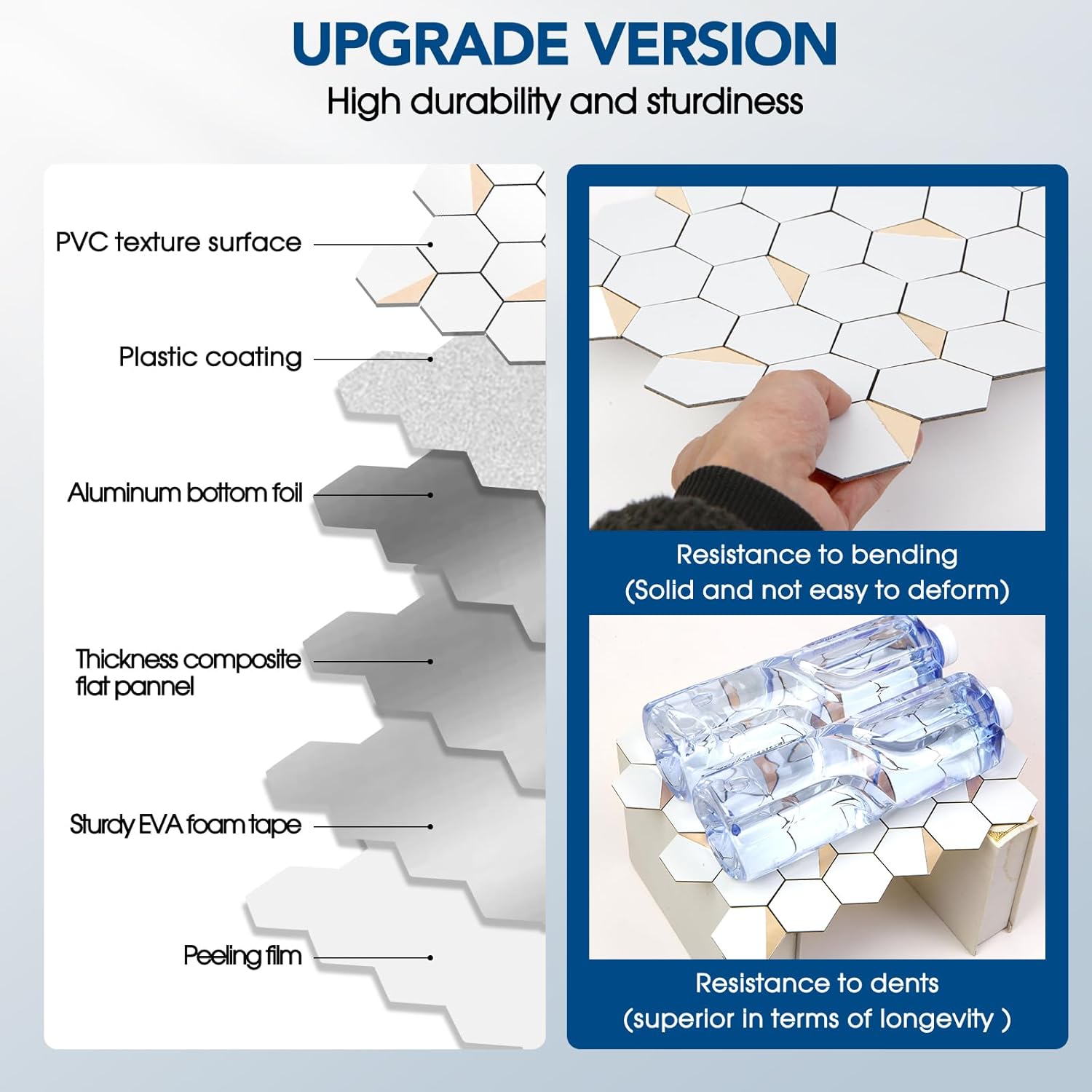 Azulejos hexagonales para salpicaduras para despegar y pegar, 12 x 10.4 pulgadas, azulejos de pared de PVC 3D de metal mixto blanco puro para cocina