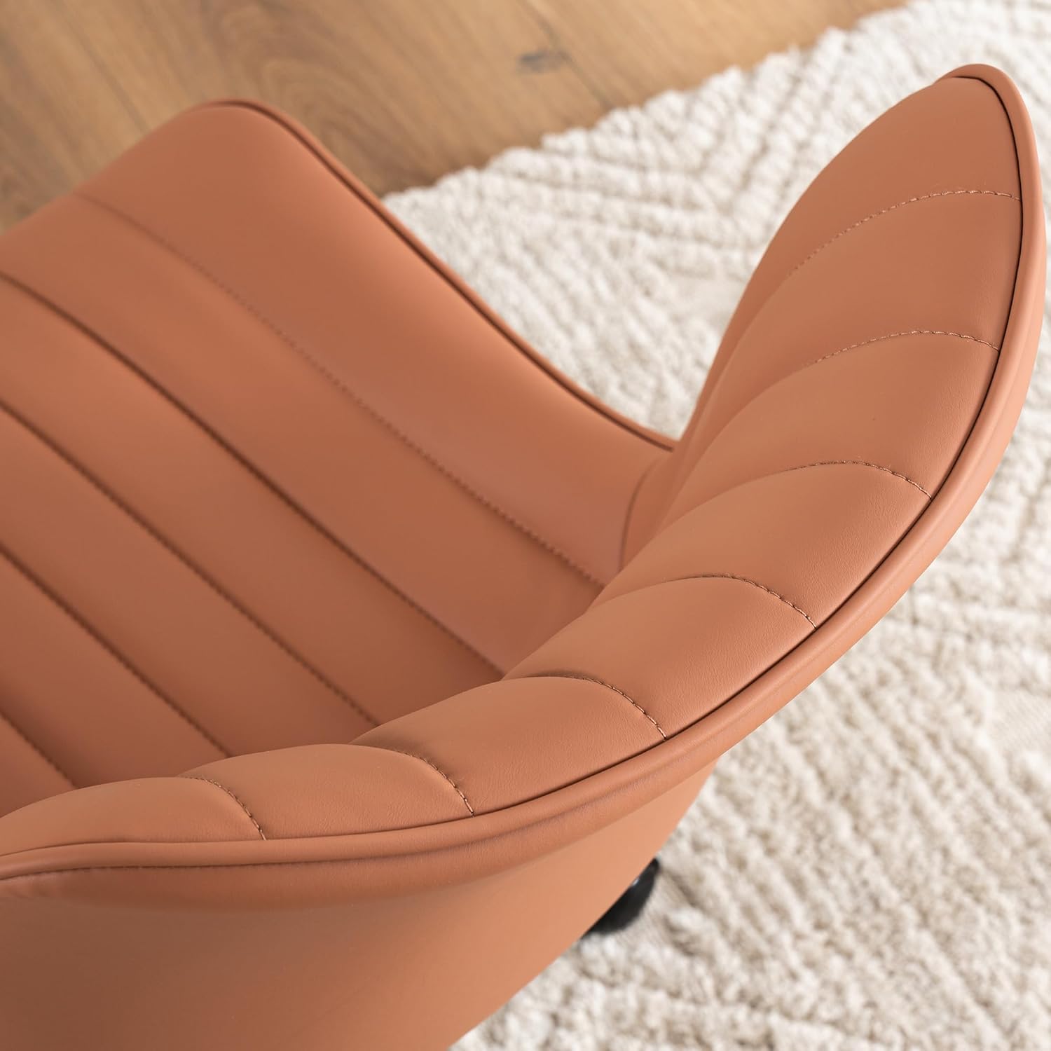 YOUNIKE Silla de oficina giratoria sin brazos de cuero con ruedas, silla de computadora tapizada ajustable con respaldo reclinable y giratorio,