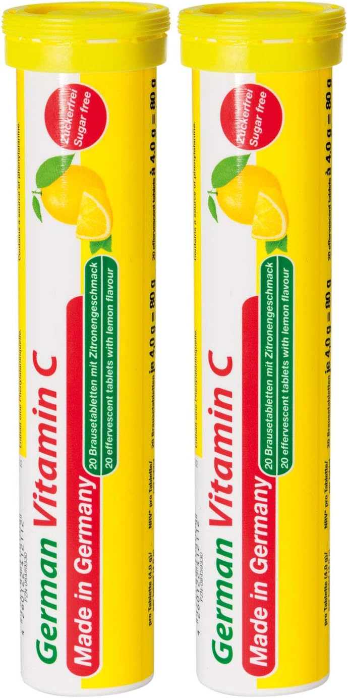 T&D Vitamina C alemana de 180 mg  40 tabletas efervescentes de bebida vegana  Sabor limón y lima  Hecho en Alemania