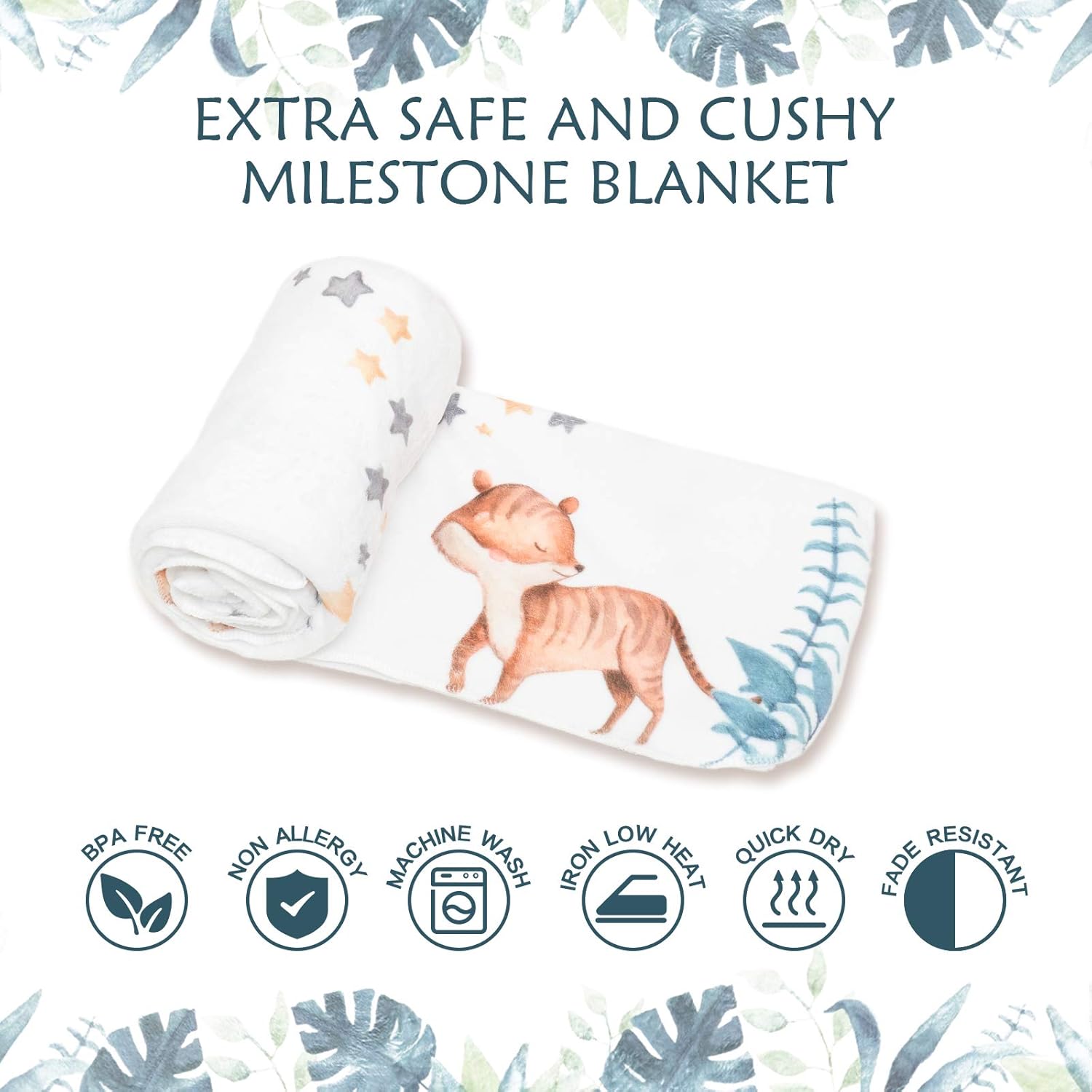 Manta mensual de hitos para bebé, manta de safari para niños, animales de la selva personalizada, manta de crecimiento súper suave