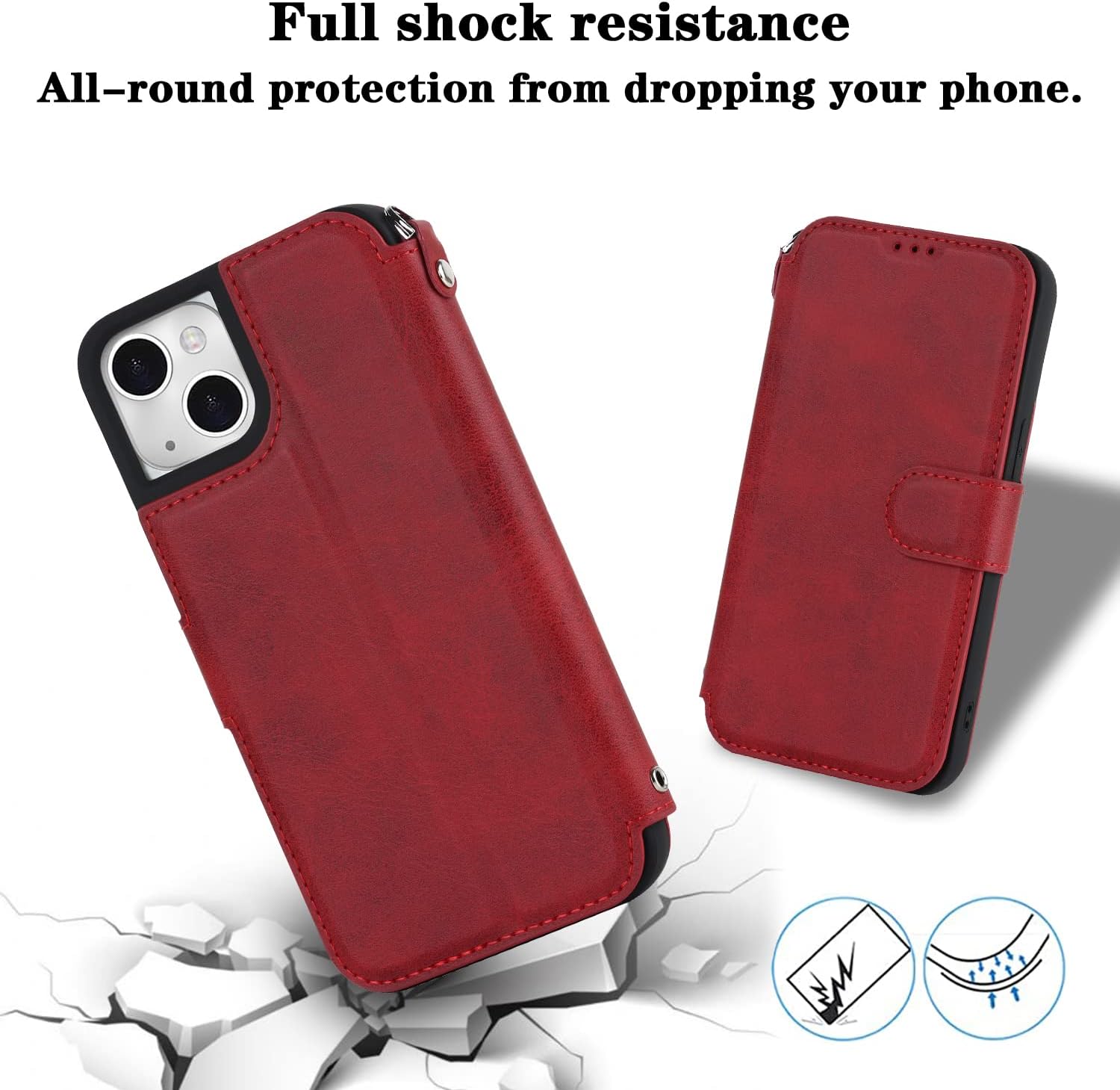 Havaya Funda tipo cartera para iPhone 14 con tarjetero para iPhone 13, funda abatible con ranuras para tarjetas de crédito y correa para la muñeca,