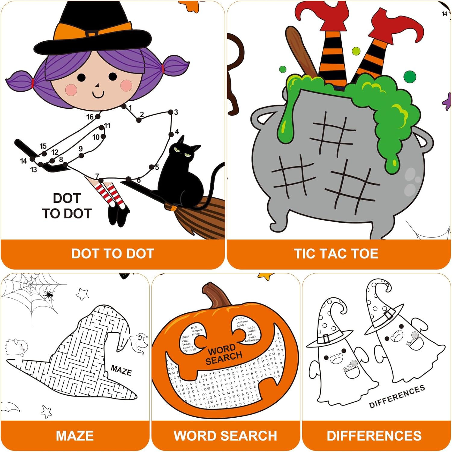 Faccito Mantel gigante de Halloween para colorear de 108 x 54 pulgadas, cubierta de mesa de papel de Halloween con 24 crayones de colores, póster