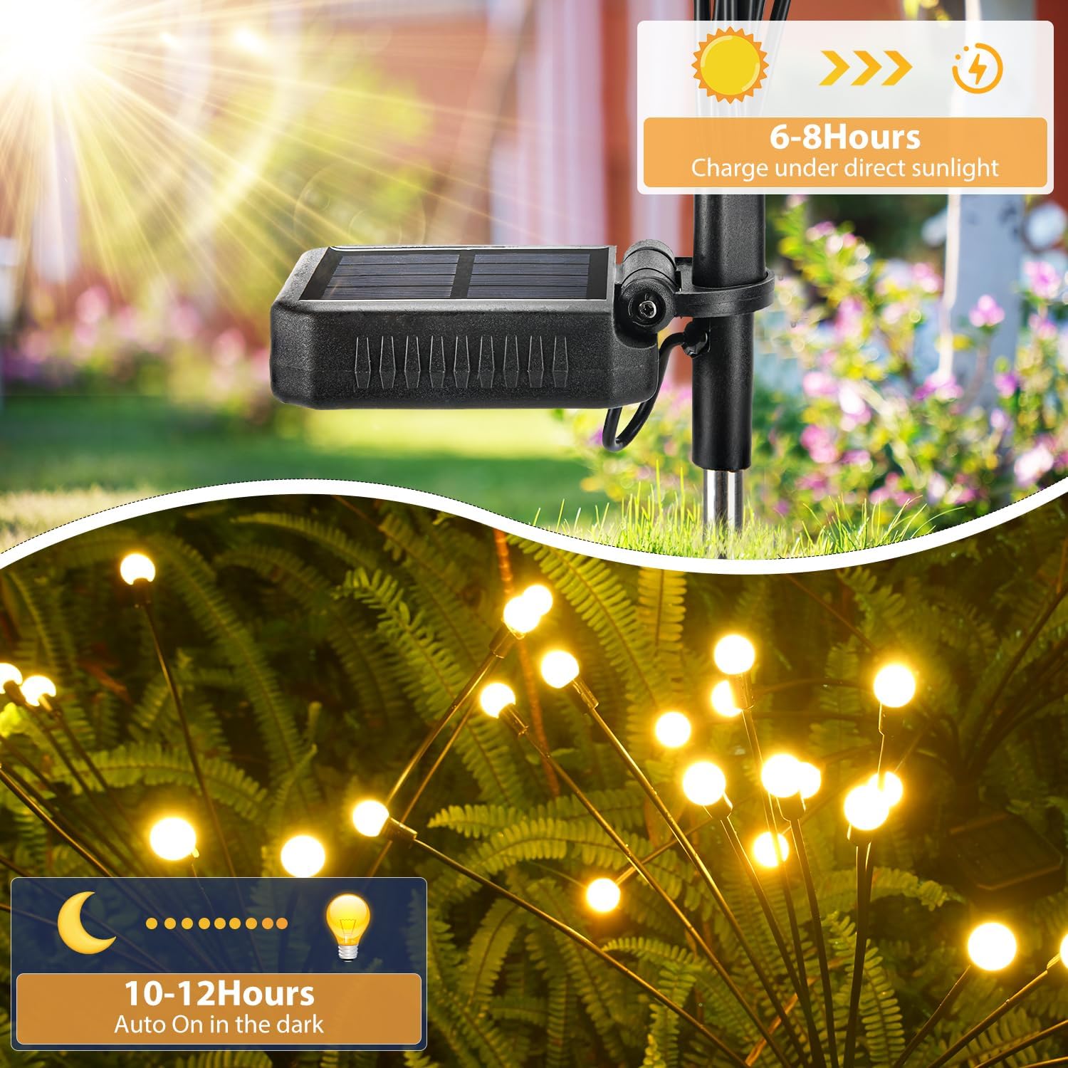 Patiobay Luces solares para exteriores, 4 paquetes de 40 LED (total) luces solares de jardín blancas cálidas, 2 modos, luces solares para