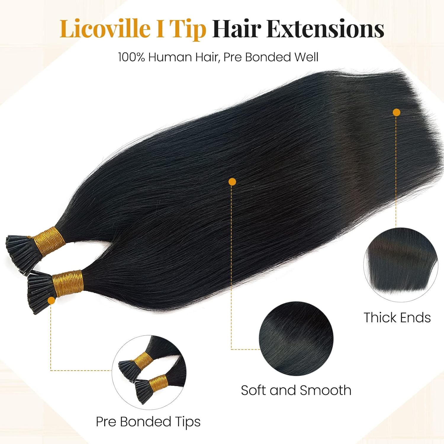 Extensiones de cabello humano real con punta I Tip color negro azabache, 1.76 oz, 100 spaquete, extensiones de cabello humano para mujeres negras,