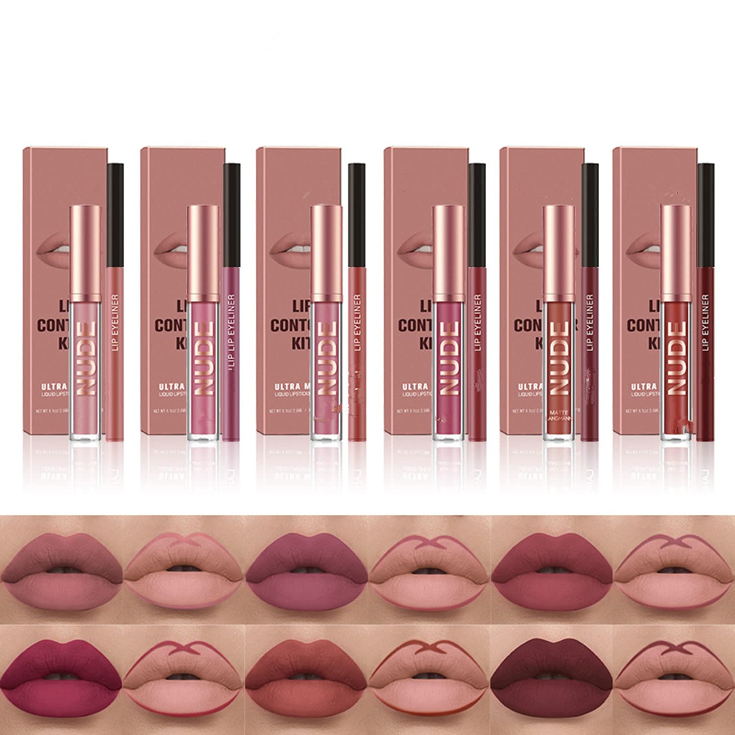 Melemando Kit de 2 lápices labiales líquidos mate y delineador de labios, kit de maquillaje de labios en un solo paso, impermeable, de larga
