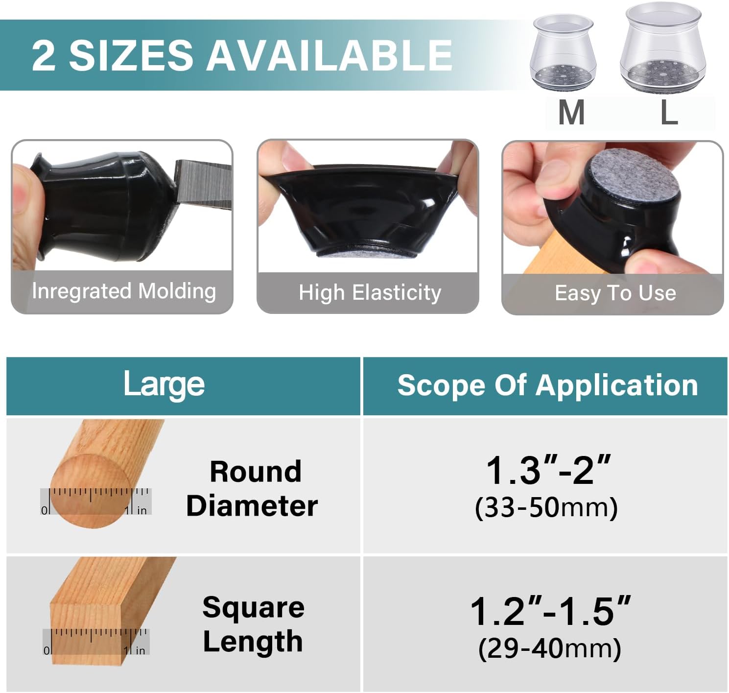 Protectores de suelo para patas de silla, 24 piezas de fieltro de silicona negra, almohadillas para patas de muebles, cubiertas para pisos de madera
