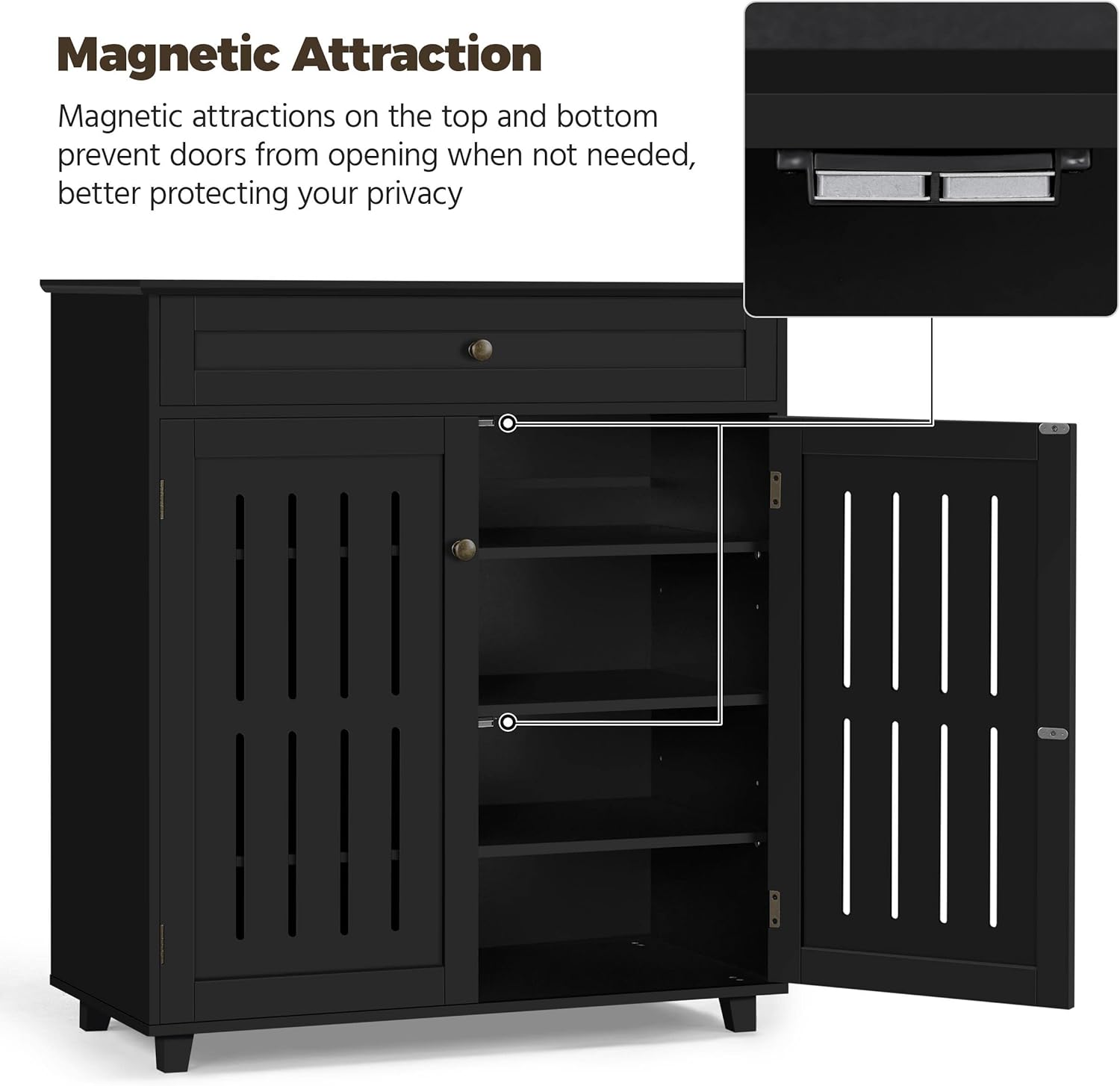 Topeakmart Gabinete de almacenamiento negro con puertas, cajones y estantes, organizador de archivos, soporte de pintor para oficina en casa