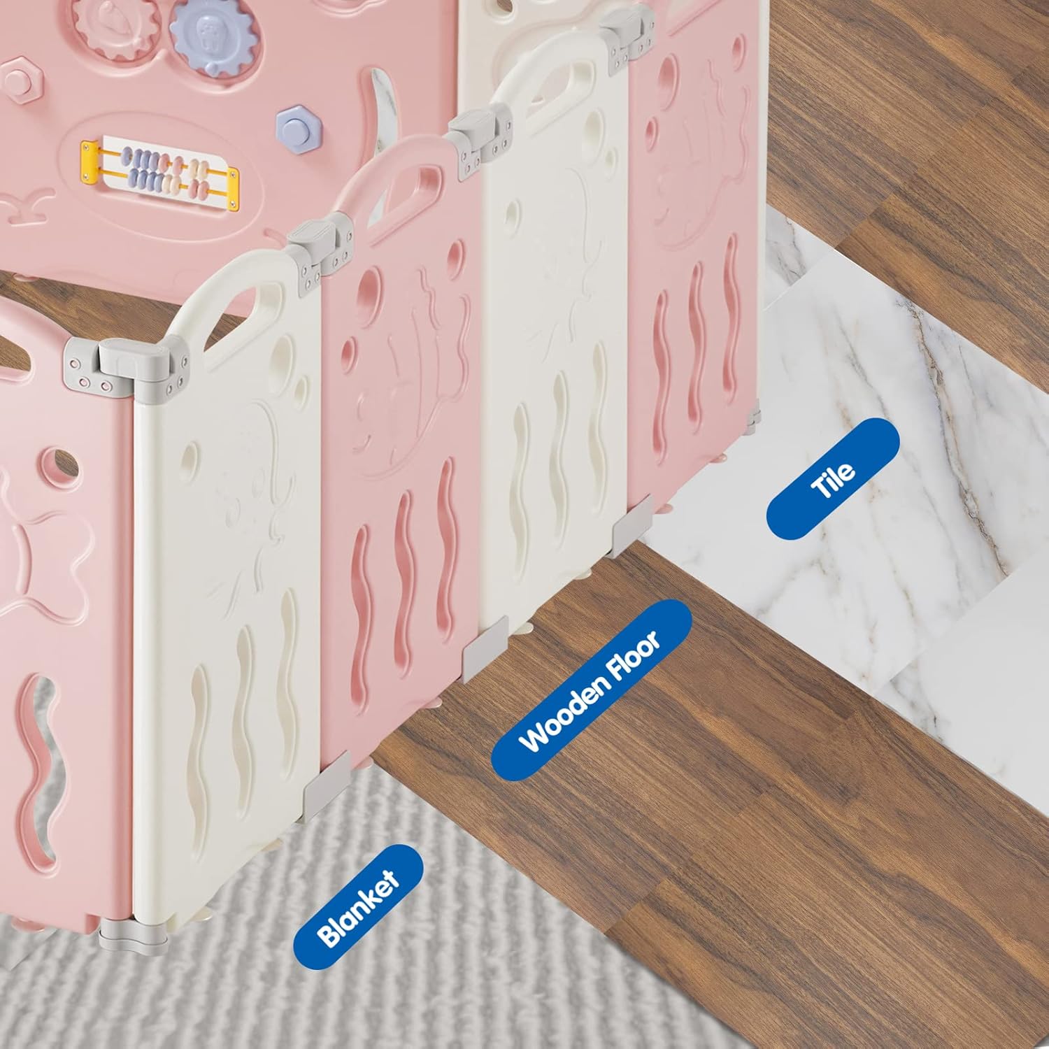 Albott Corralito para bebés, valla plegable mejorada de 22 paneles con panel de juego y puerta de seguridad, forma ajustable, patios portátiles para